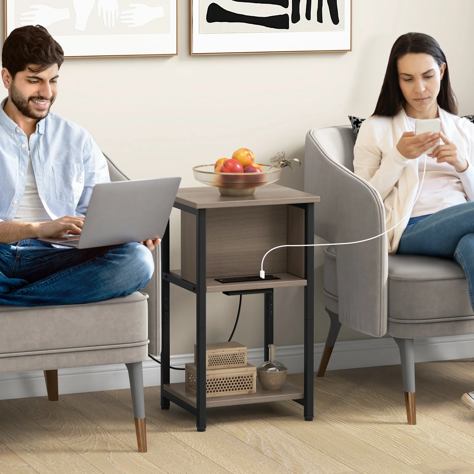 3-Tier End Table With USB Ports, Power Outlets, 1 Piece - Image 3