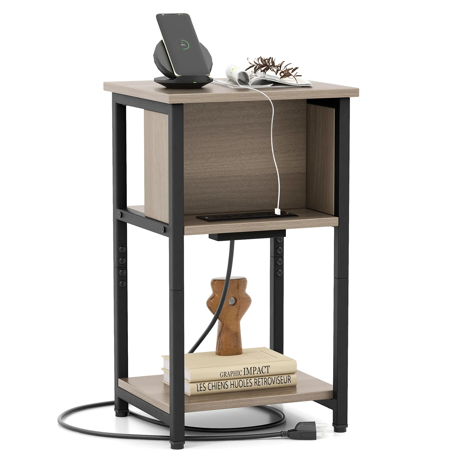 3-Tier End Table With USB Ports, Power Outlets, 1 Piece - Image 5
