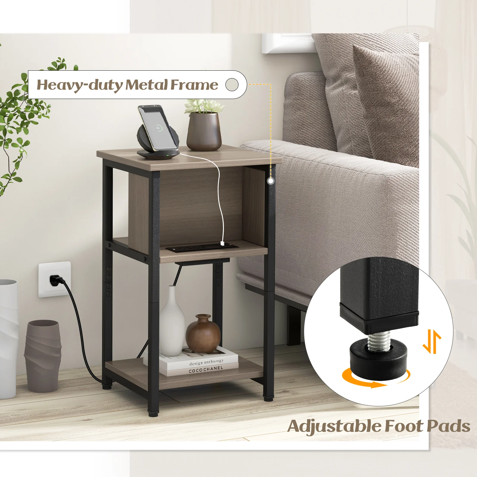 3-Tier End Table With USB Ports, Power Outlets, 1 Piece - Image 9