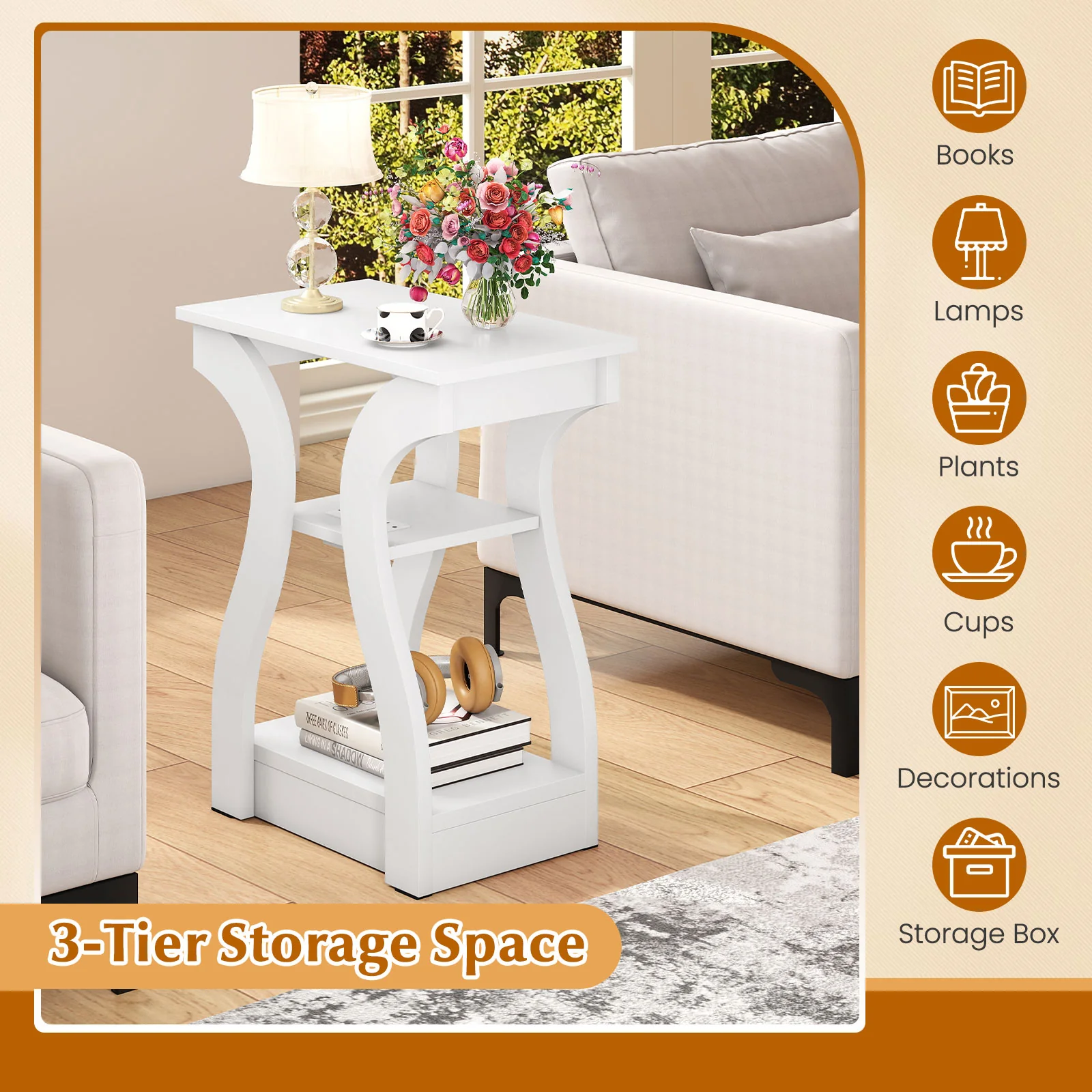 3-Tier End Tables With Charging Station, Set Of 2, White - Image 10
