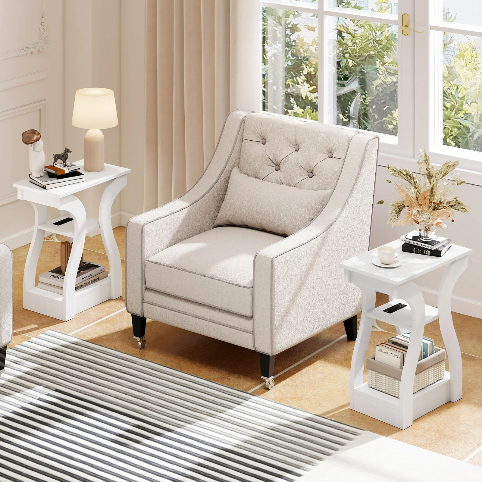 3-Tier End Tables With Charging Station, Set Of 2, White - Image 2