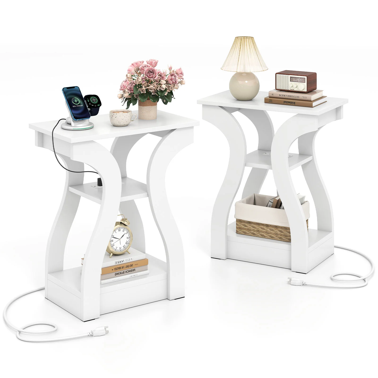3-Tier End Tables With Charging Station, Set Of 2, White - Image 5