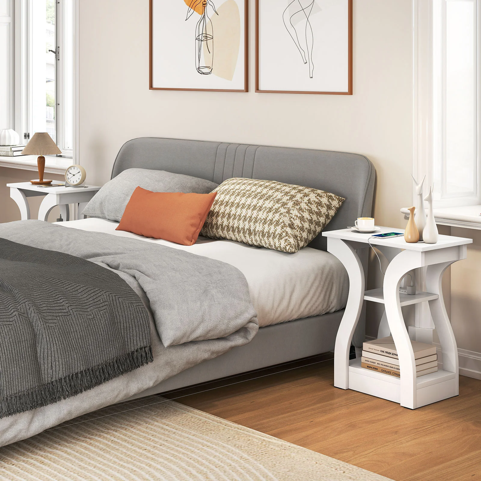 3-Tier End Tables With Charging Station, Set Of 2, White - Image 7