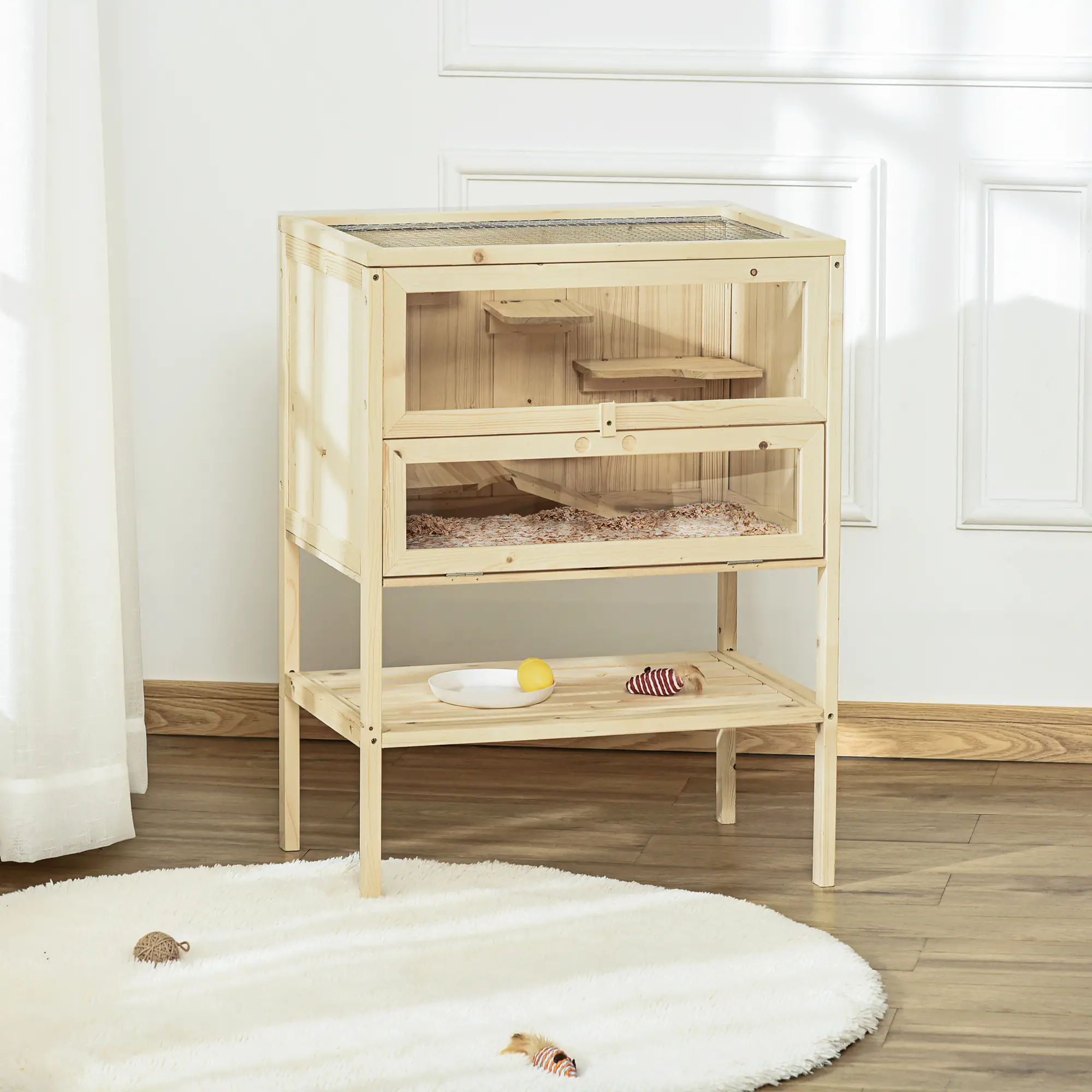 3 Tier Fir Wood Hamster Cage, Small Animals Play House, Exercise Center - Image 2