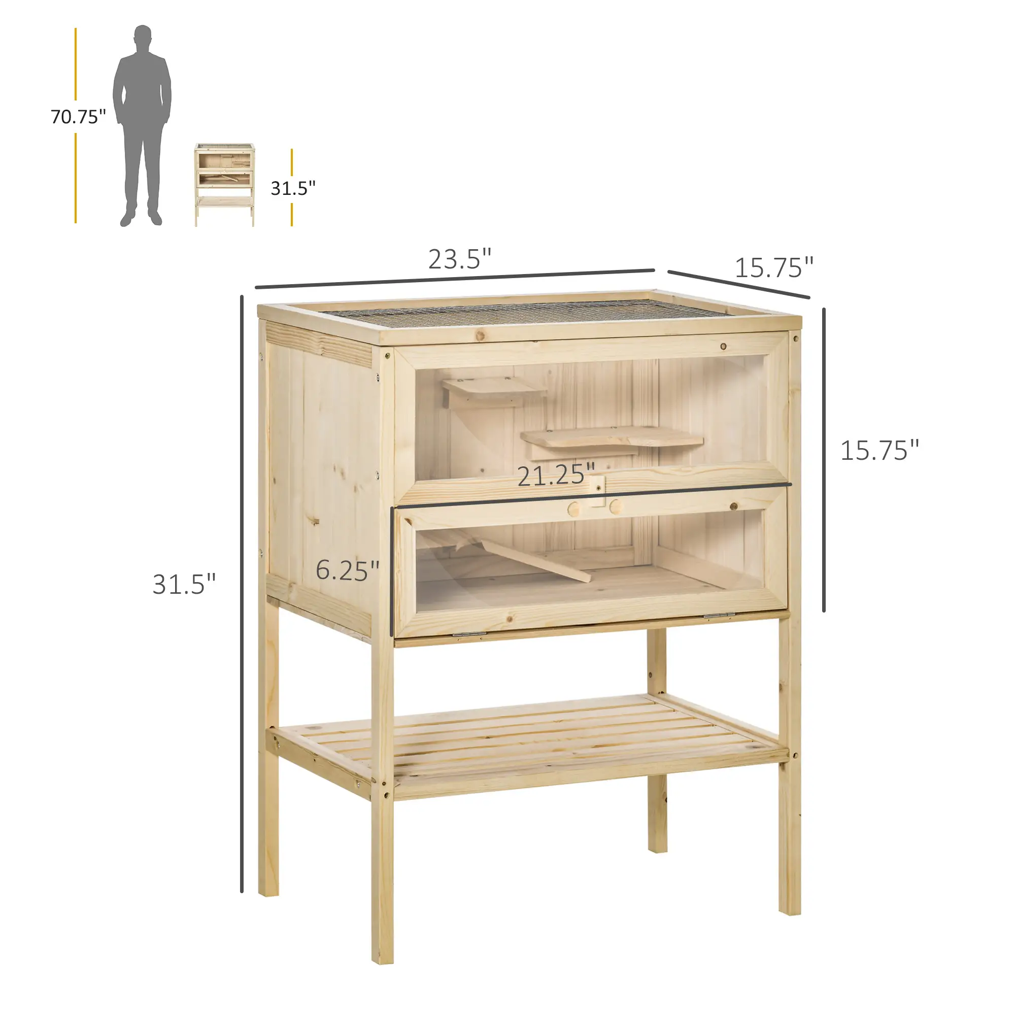 3 Tier Fir Wood Hamster Cage, Small Animals Play House, Exercise Center - Image 3