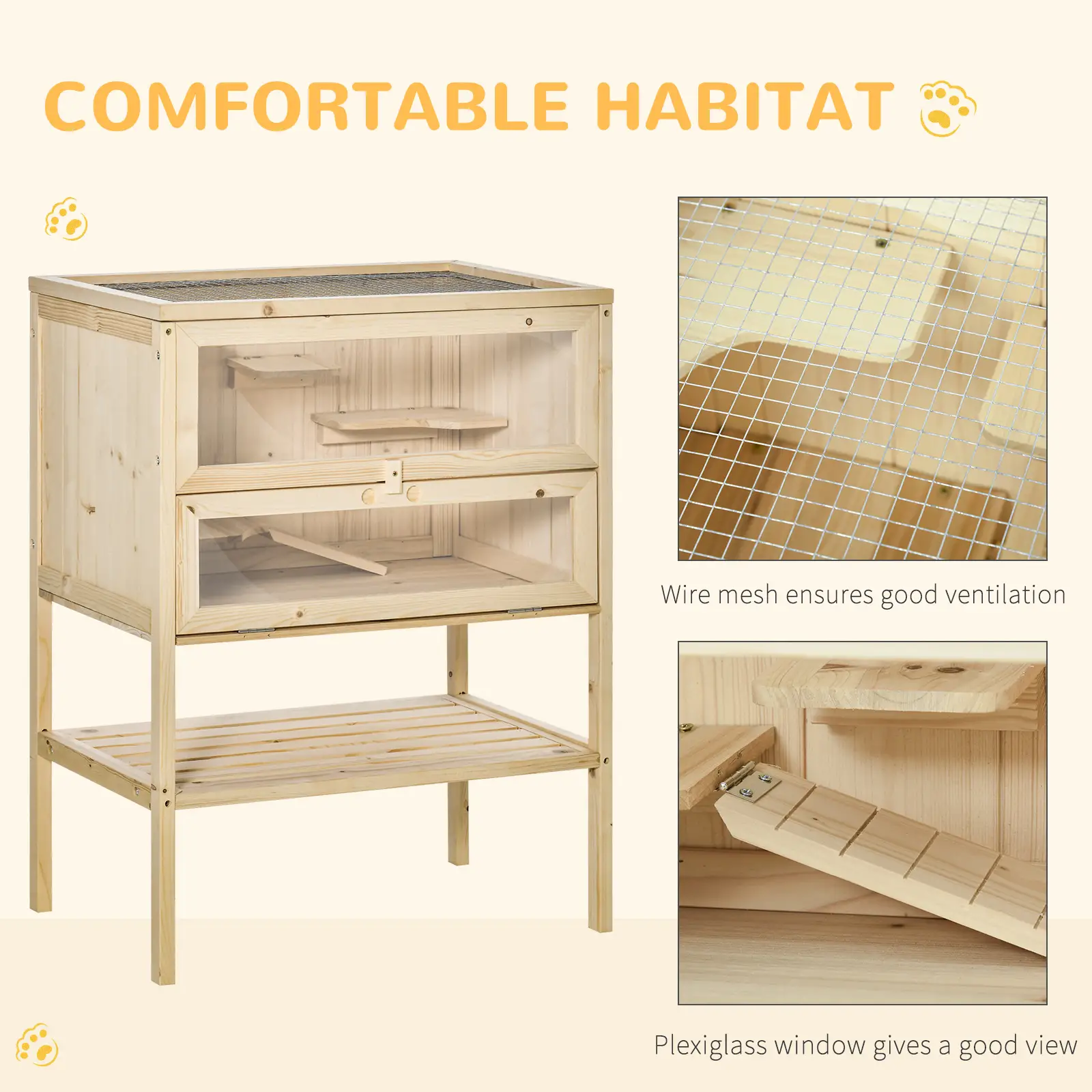 3 Tier Fir Wood Hamster Cage, Small Animals Play House, Exercise Center - Image 6