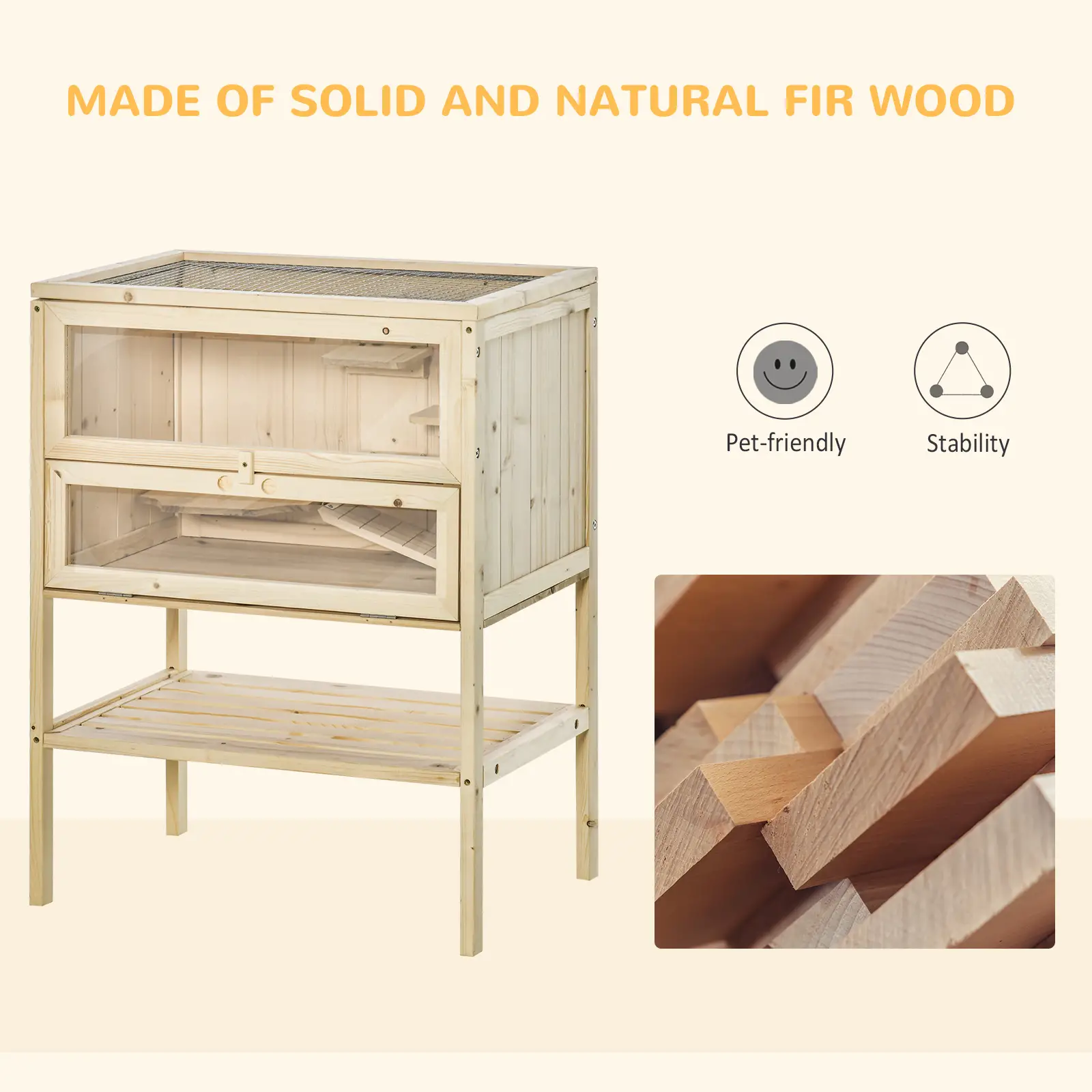 3 Tier Fir Wood Hamster Cage, Small Animals Play House, Exercise Center - Image 7