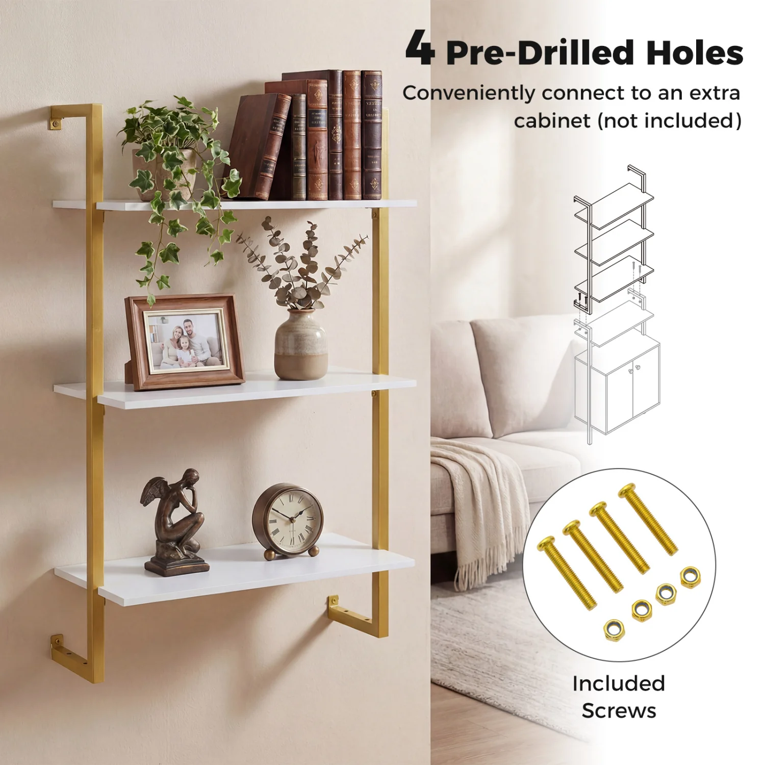 3-Tier Floating Shelf for Kitchen Living Room, White - Image 9