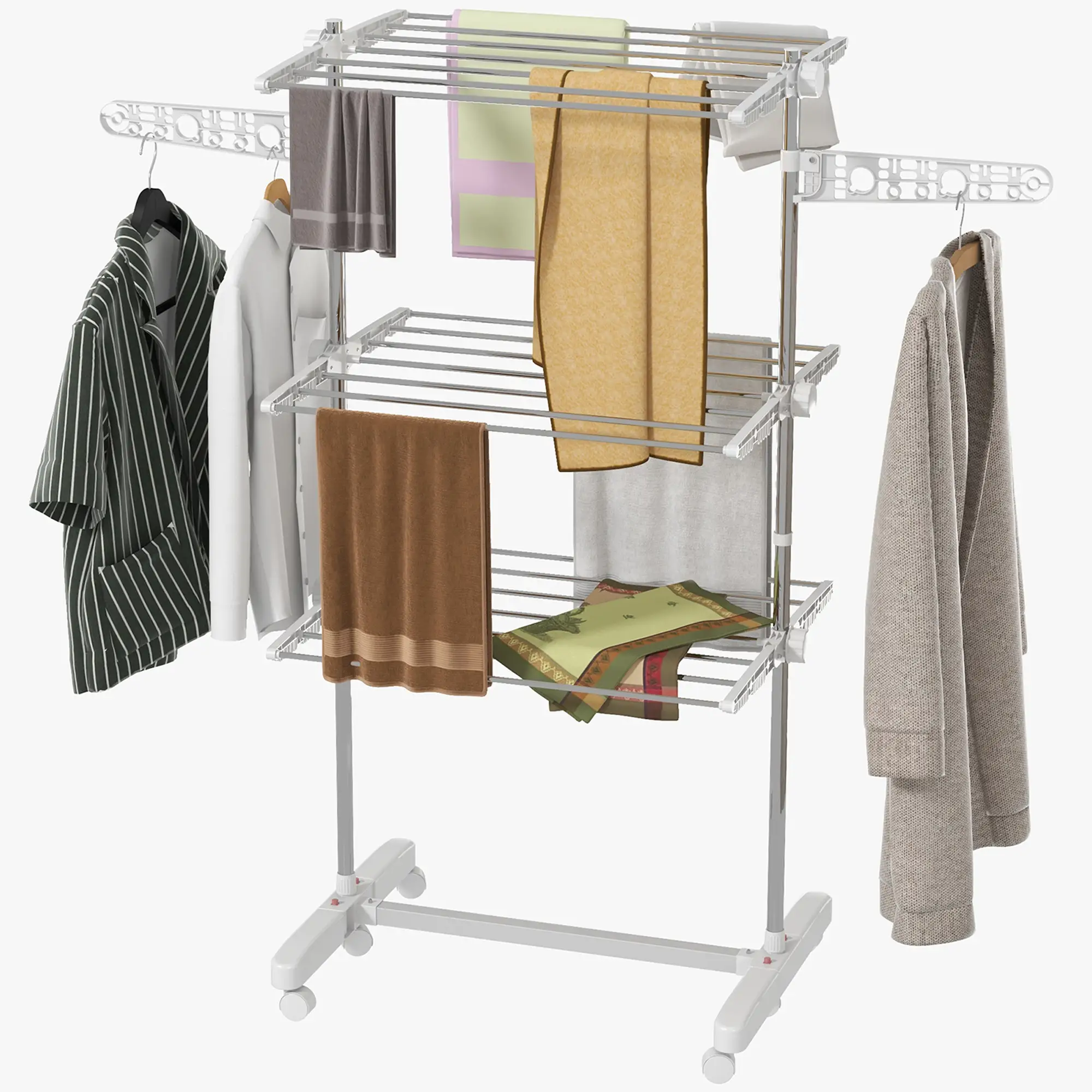 3-Tier Foldable Clothes Drying Rack, Stainless Steel, White - Image 11
