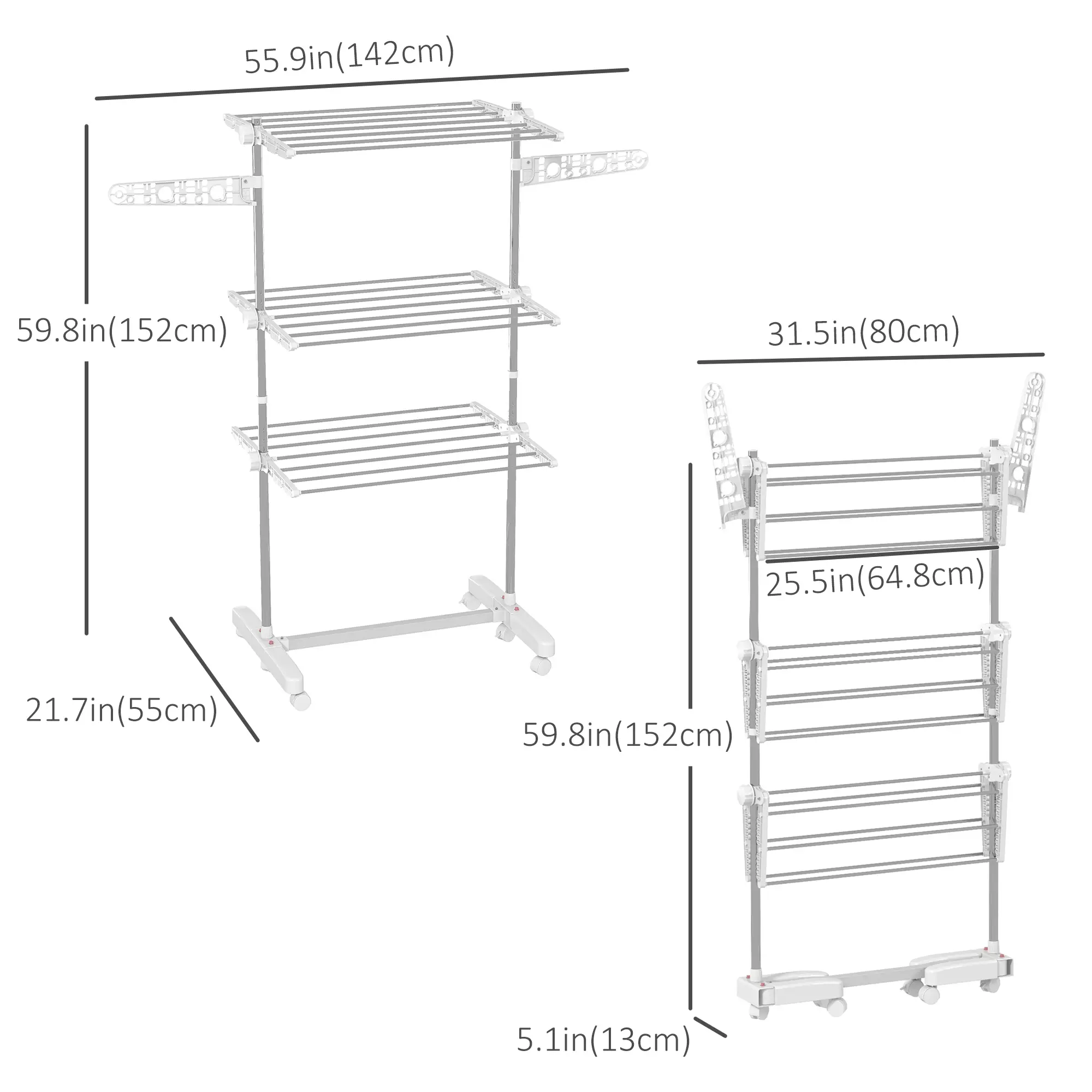 3-Tier Foldable Clothes Drying Rack, Stainless Steel, White - Image 3