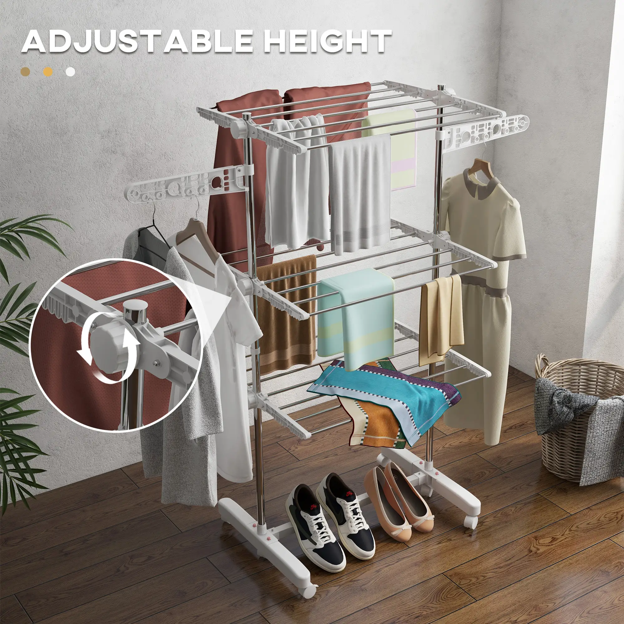 3-Tier Foldable Clothes Drying Rack, Stainless Steel, White - Image 4