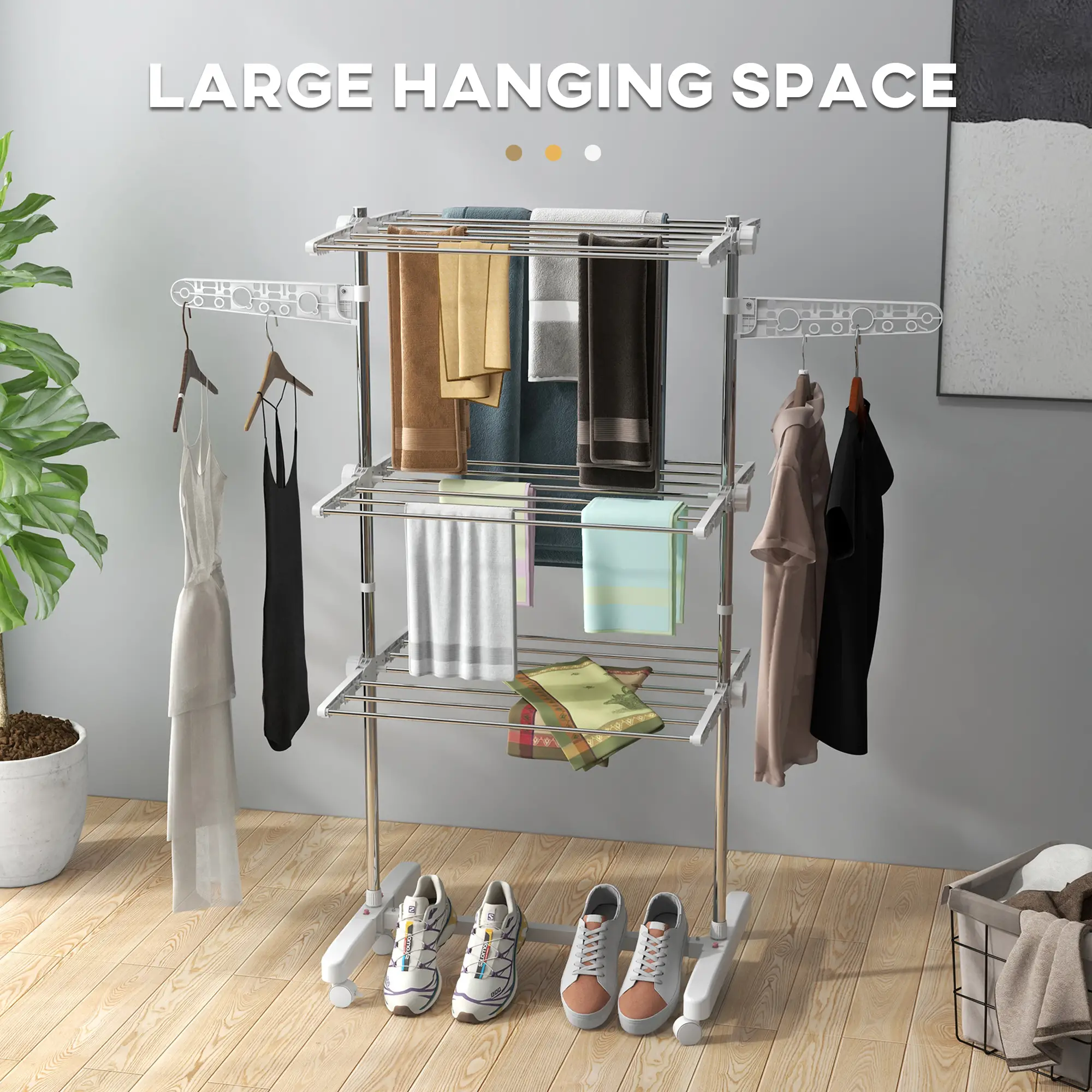 3-Tier Foldable Clothes Drying Rack, Stainless Steel, White - Image 5