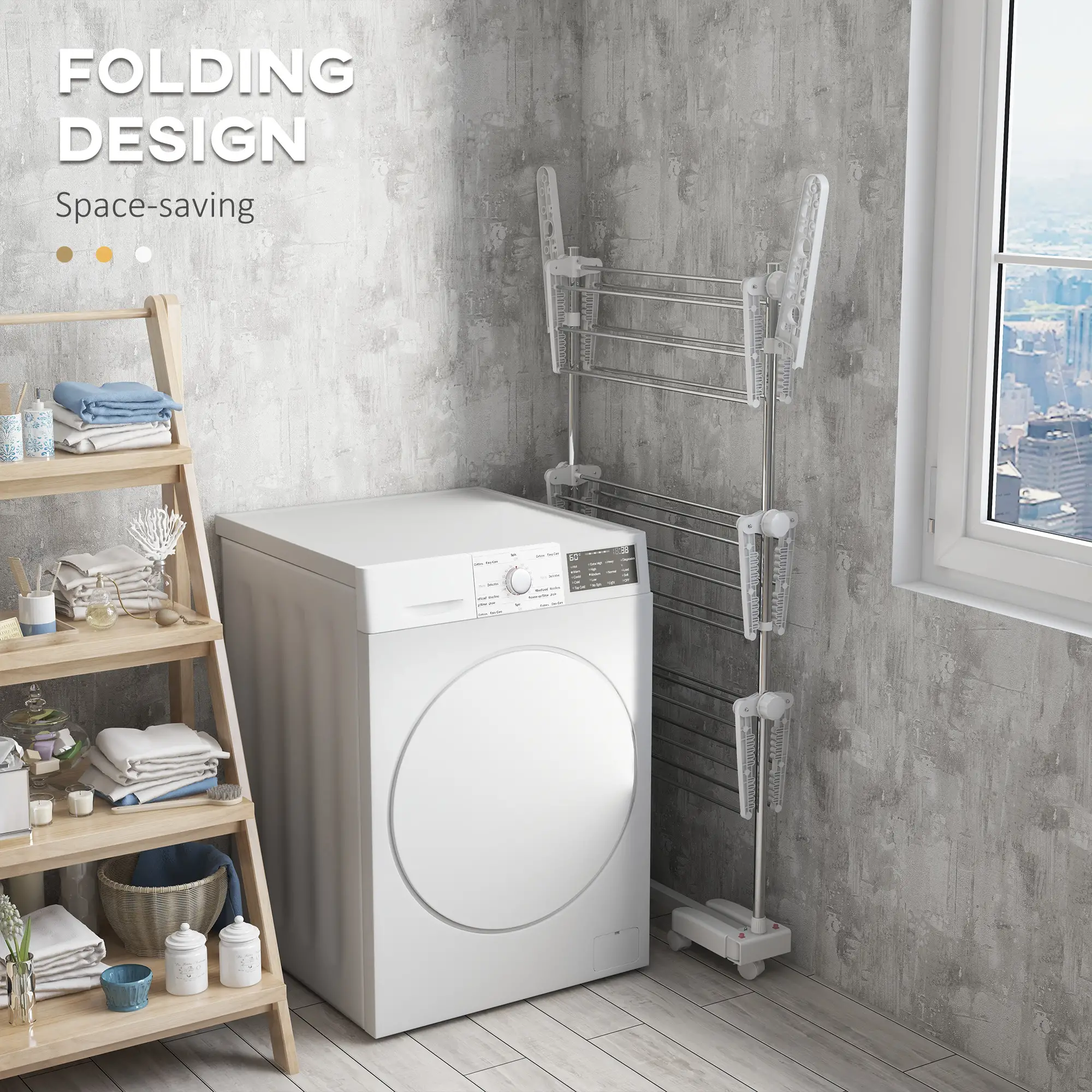 3-Tier Foldable Clothes Drying Rack, Stainless Steel, White - Image 6