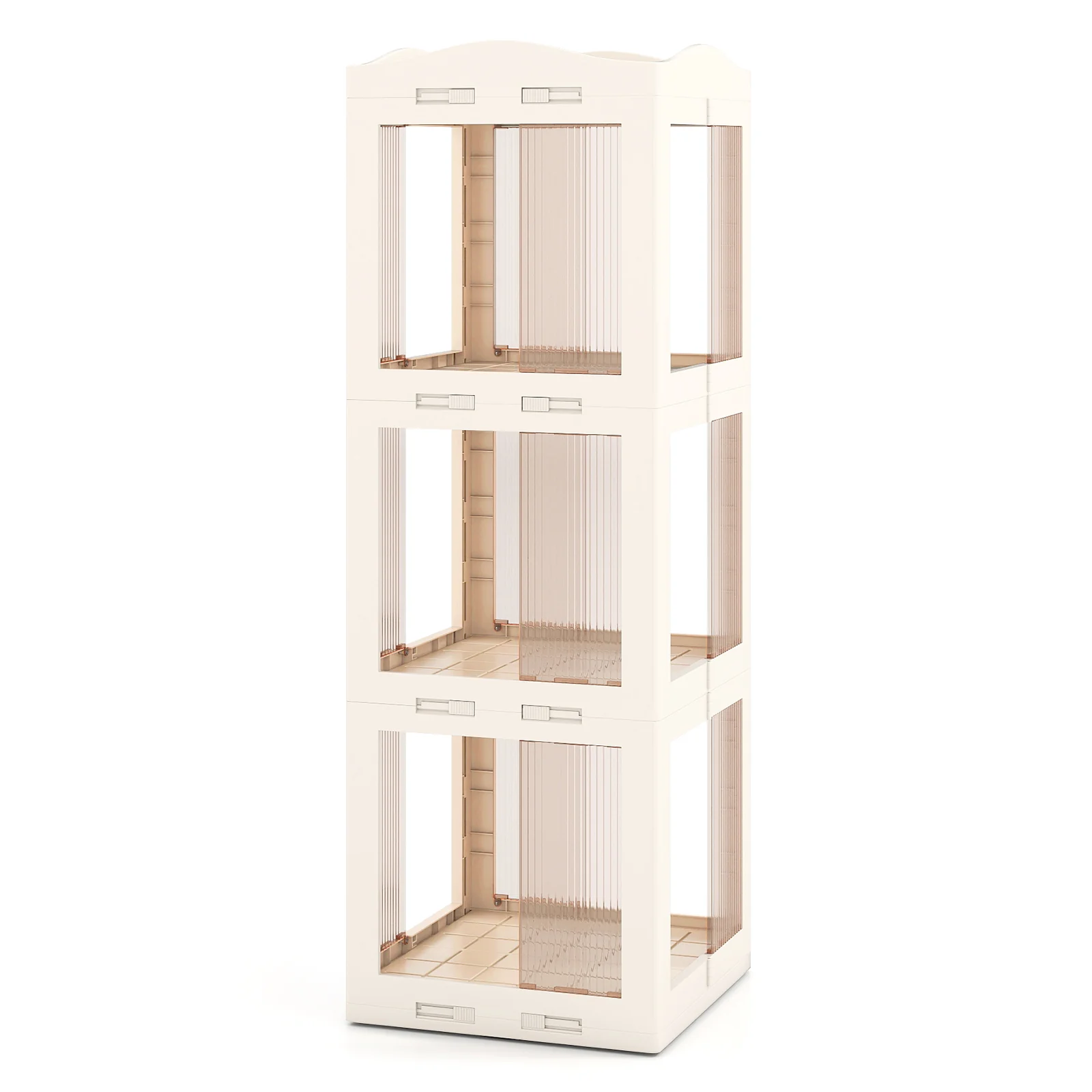 3-Tier Foldable Rotating Bookshelf with Swivel Base and Translucent Panels, White - Image 4