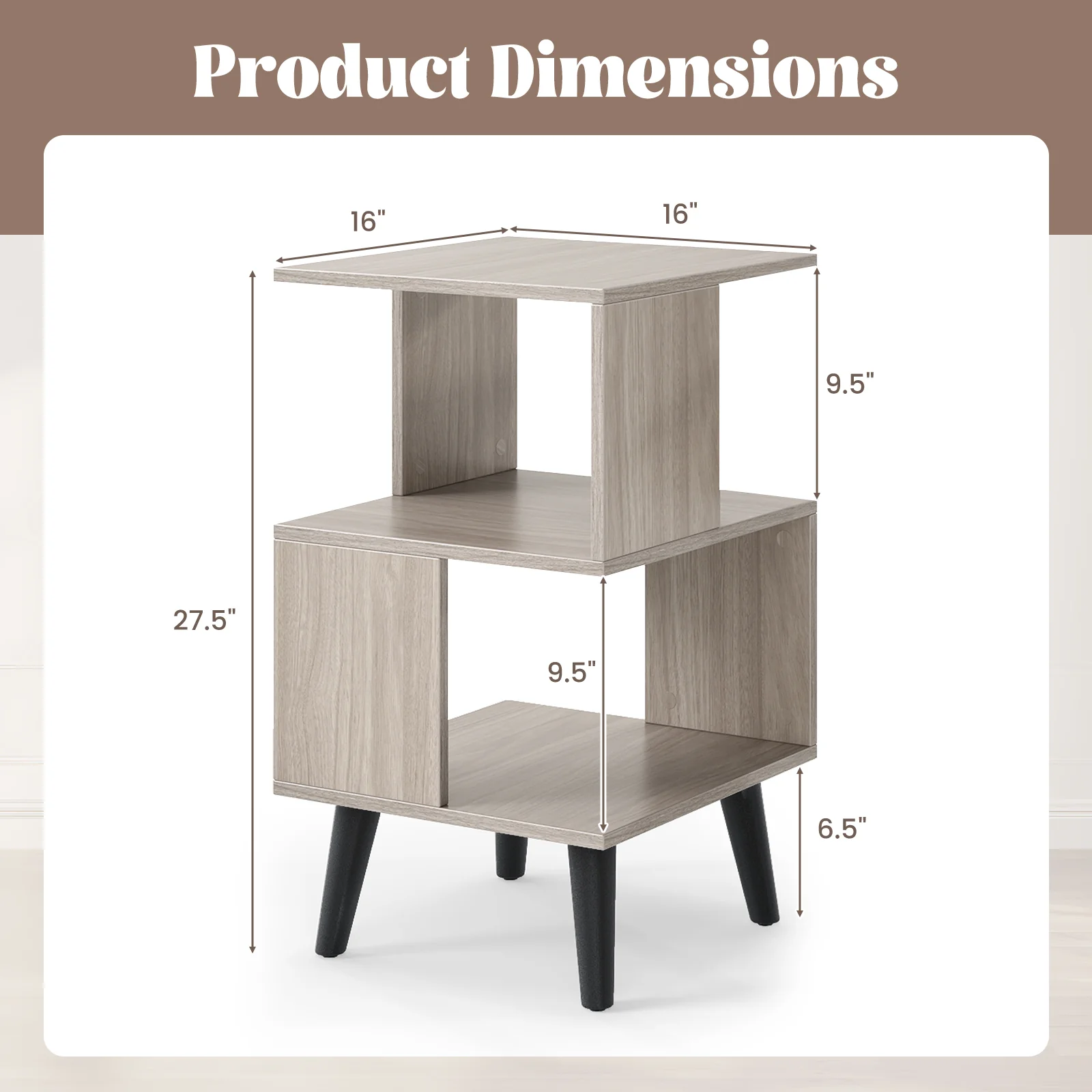 3-Tier Geometric Bookshelf Set Of 2, Open Storage Shelves, Gray - Image 6