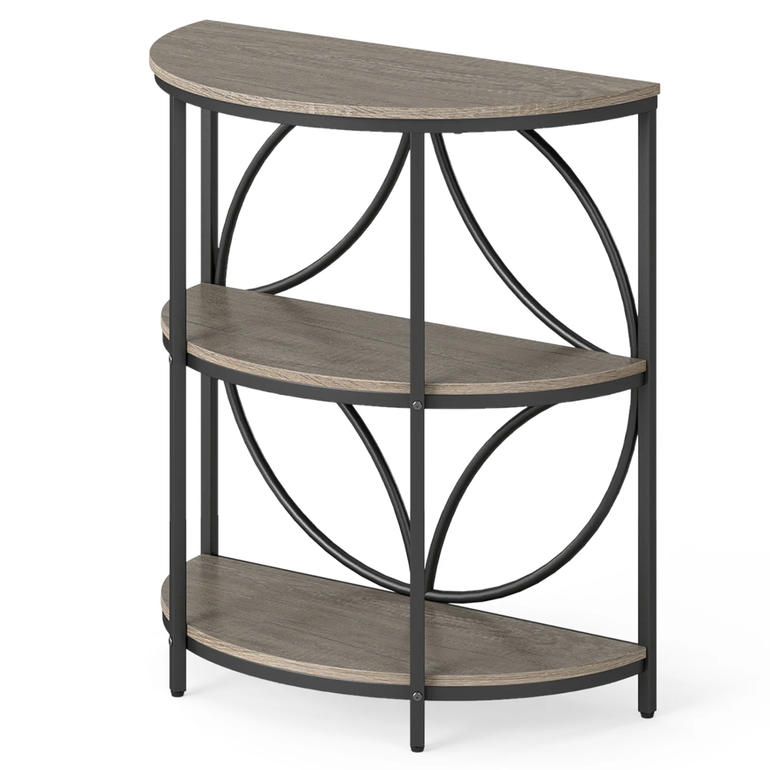 3-Tier Half Round End Table, Metal Frame, Gray - Image 4