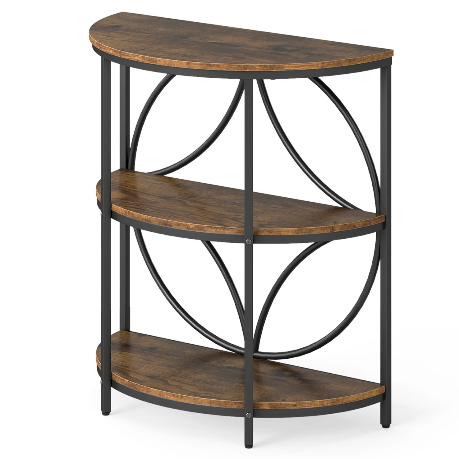 3-Tier Half Round End Table, Study Metal Frame, Brown - Image 4