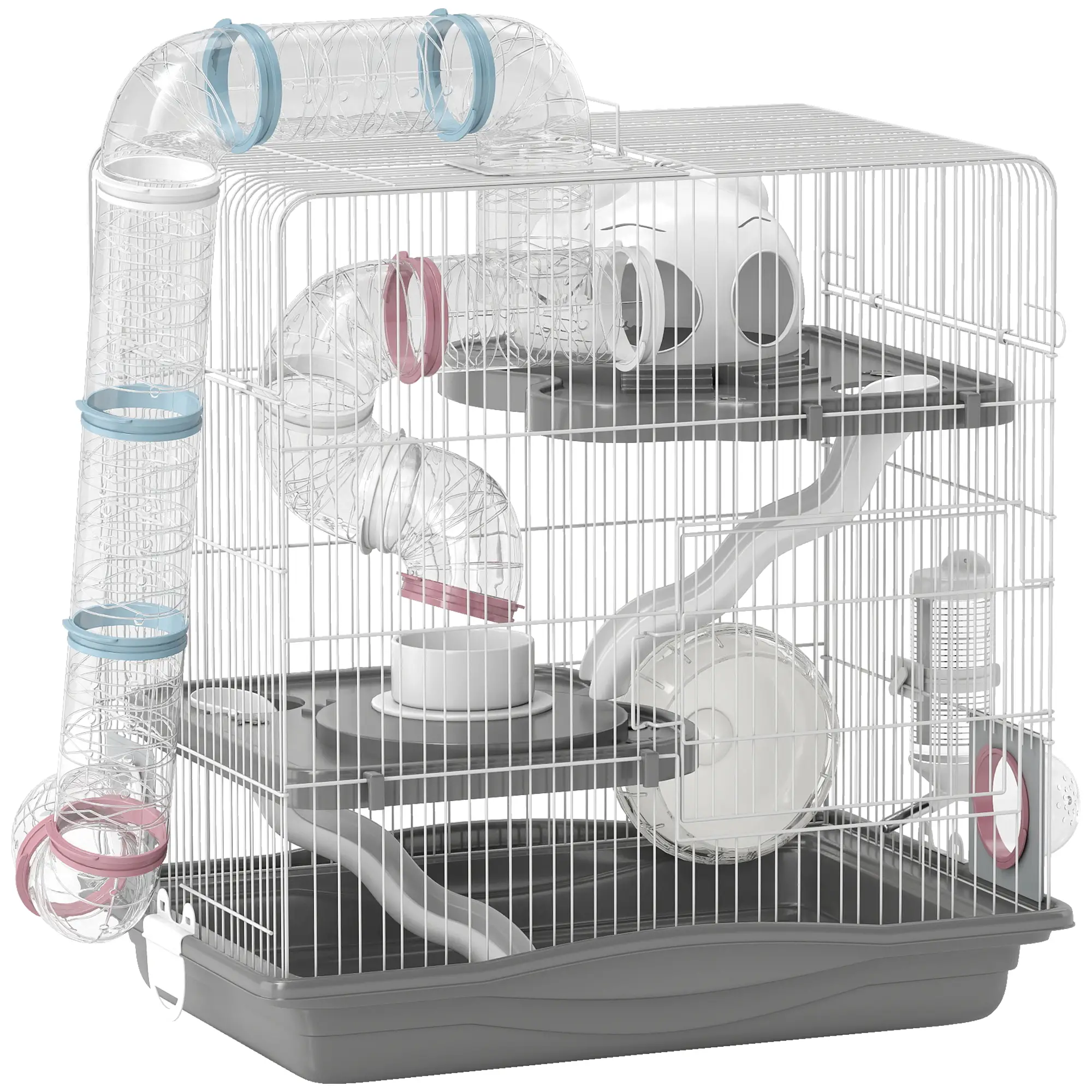 3-Tier Hamster Cage With Exercise Wheels, Grey
