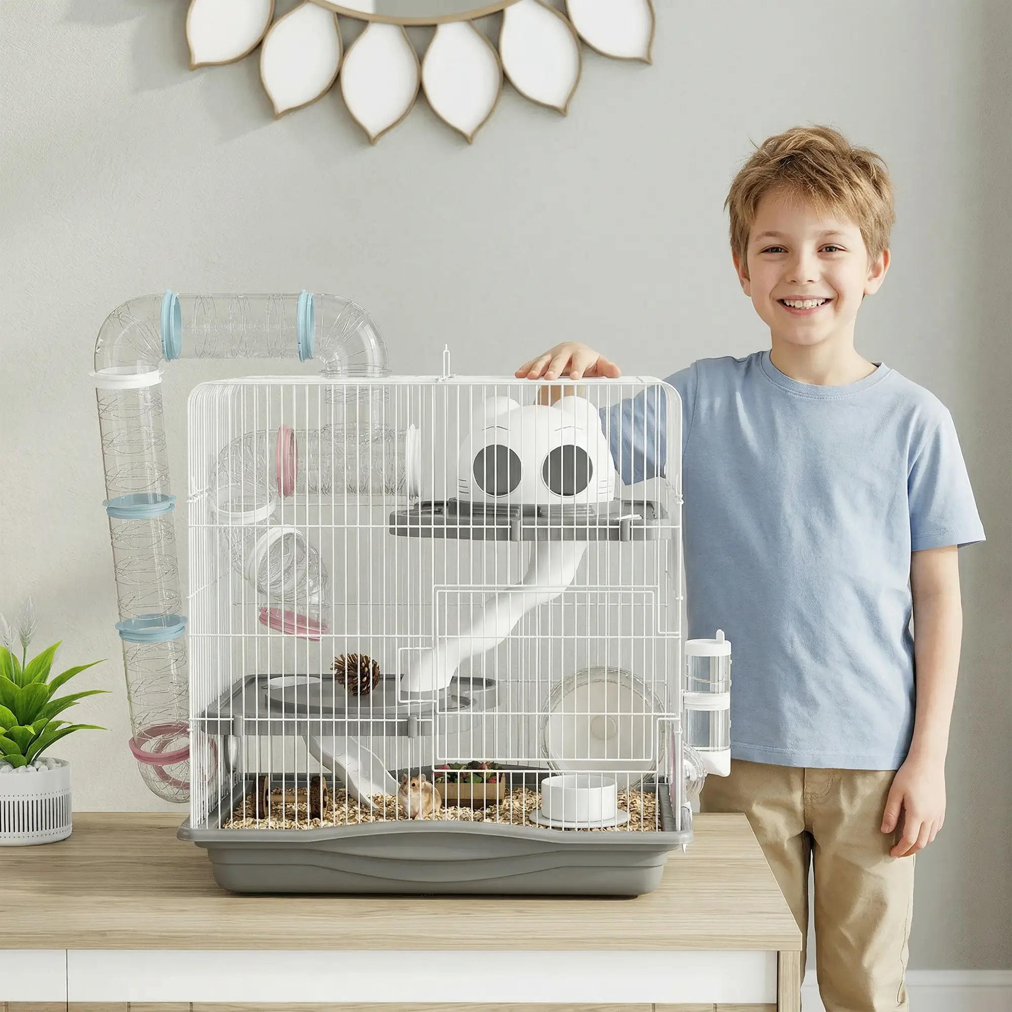 3-Tier Hamster Cage With Exercise Wheels, Grey - Image 10