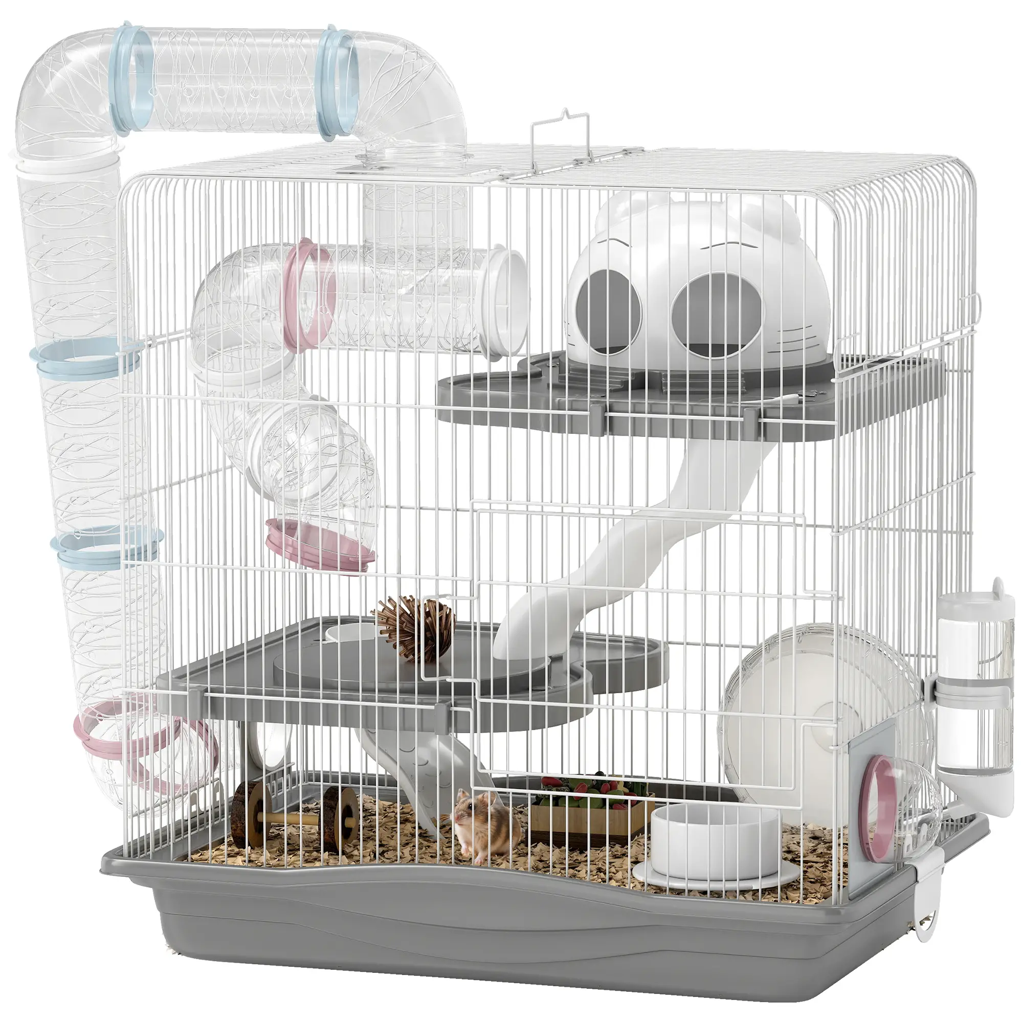 3-Tier Hamster Cage With Exercise Wheels, Grey - Image 11