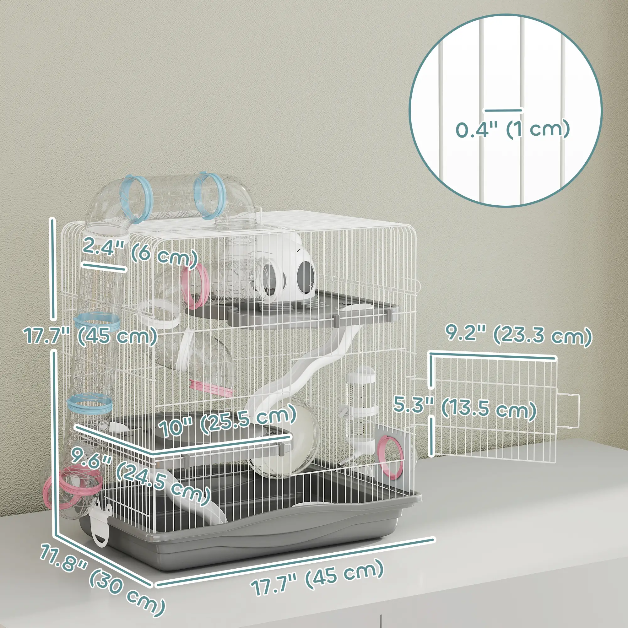 3-Tier Hamster Cage With Exercise Wheels, Grey - Image 3