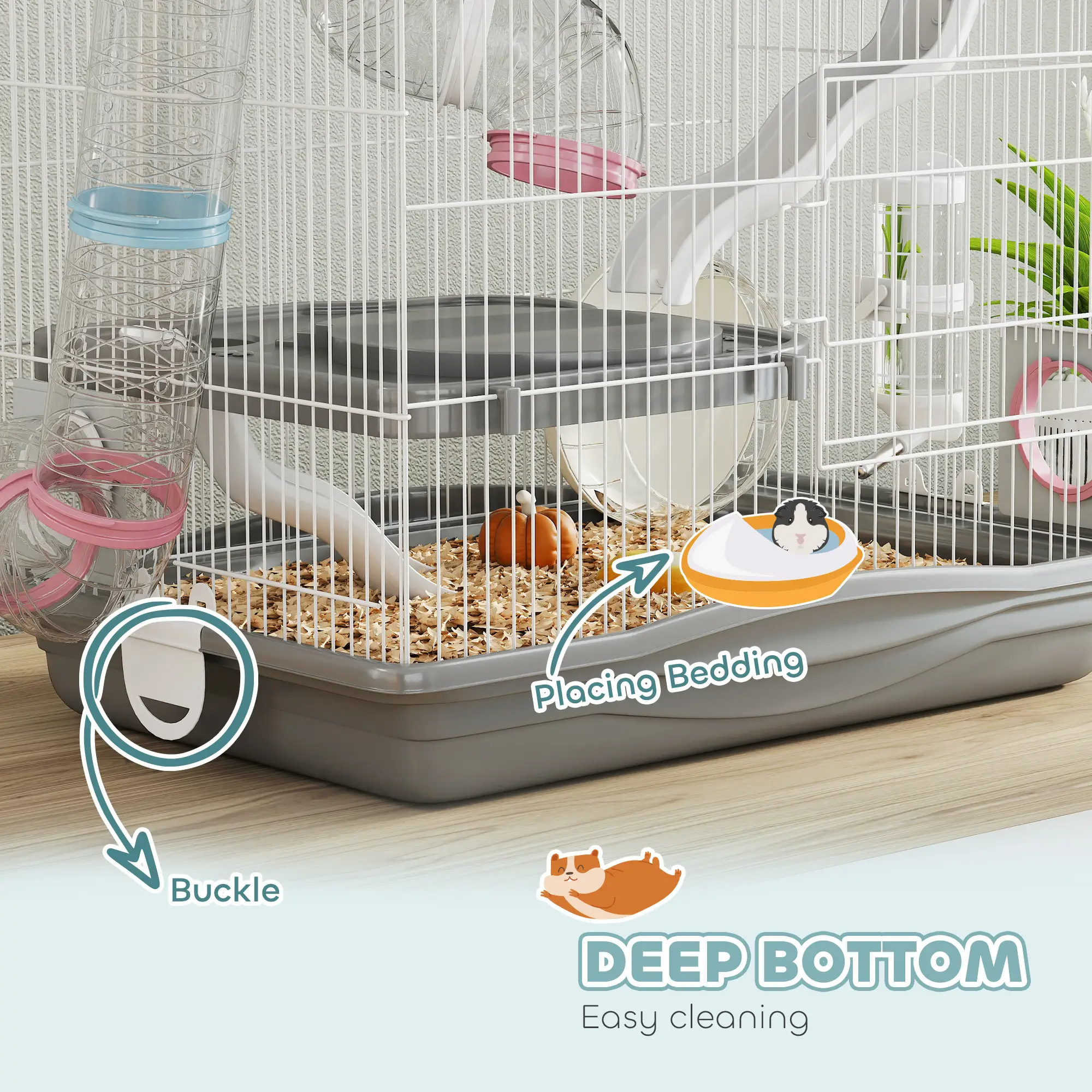 3-Tier Hamster Cage With Exercise Wheels, Grey - Image 7