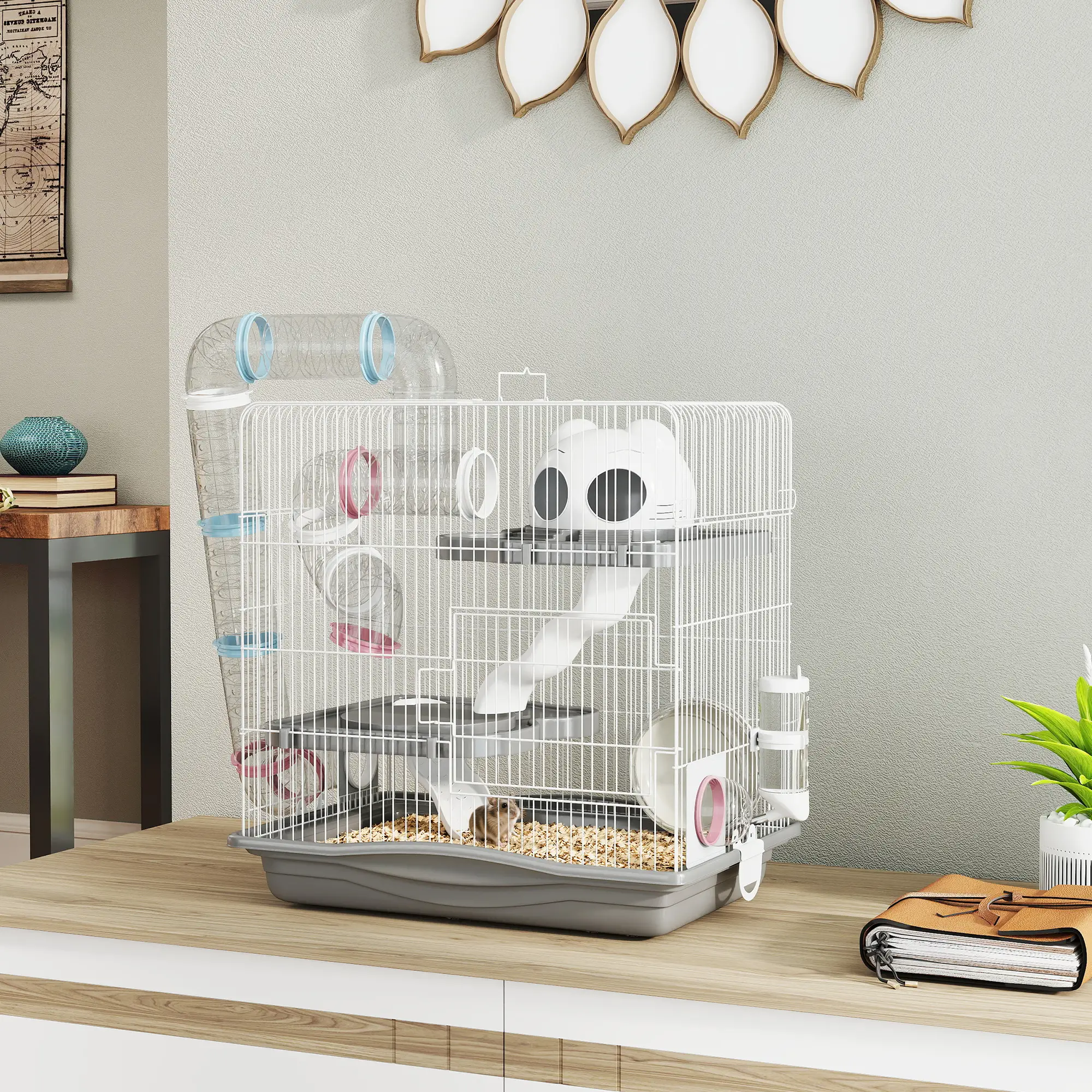 3-Tier Hamster Cage With Exercise Wheels, Grey - Image 8