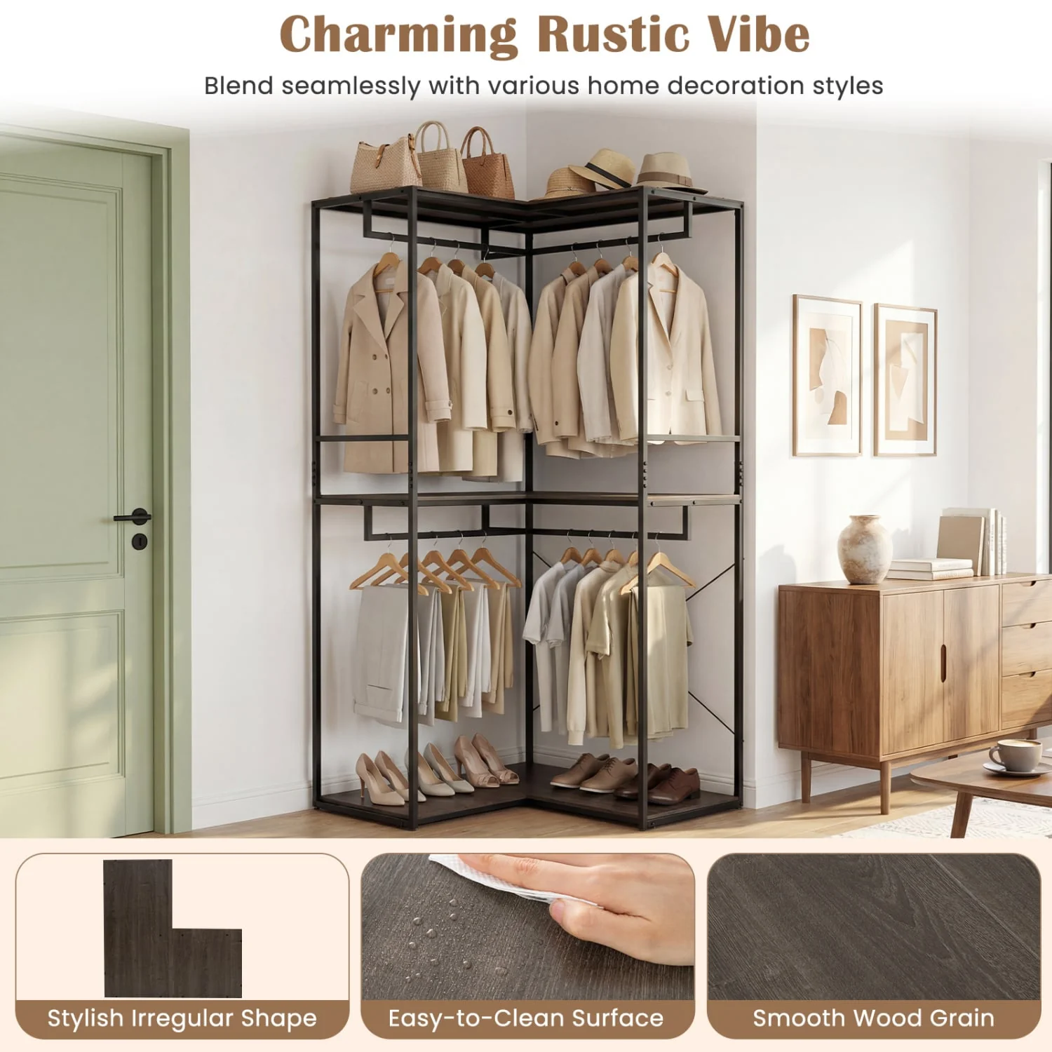 3-Tier Heavy Duty Clothes Rack with Shelves & Hanging Racks - Image 8