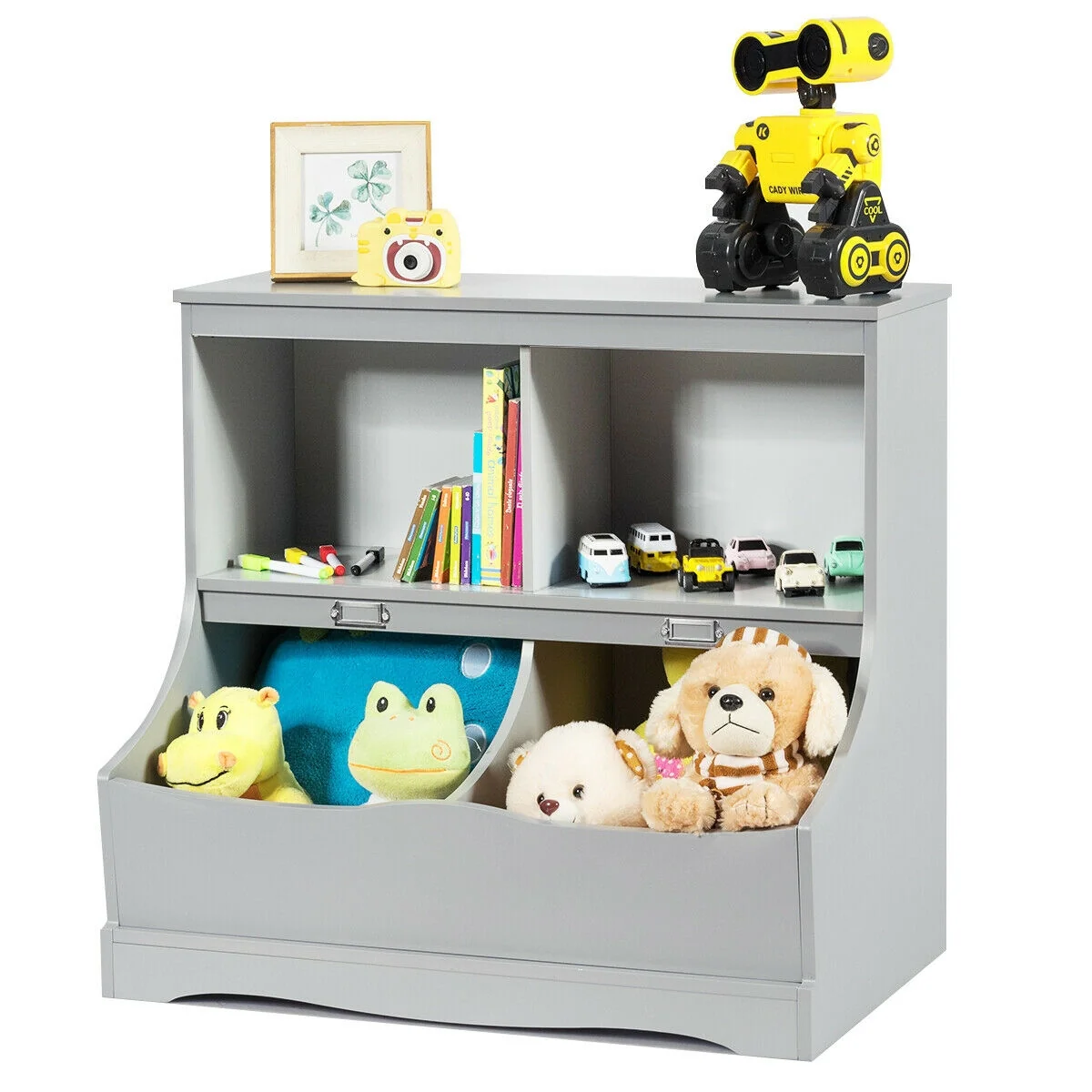 3-Tier Kids Bookcase Storage Organizer, Gray - Image 9