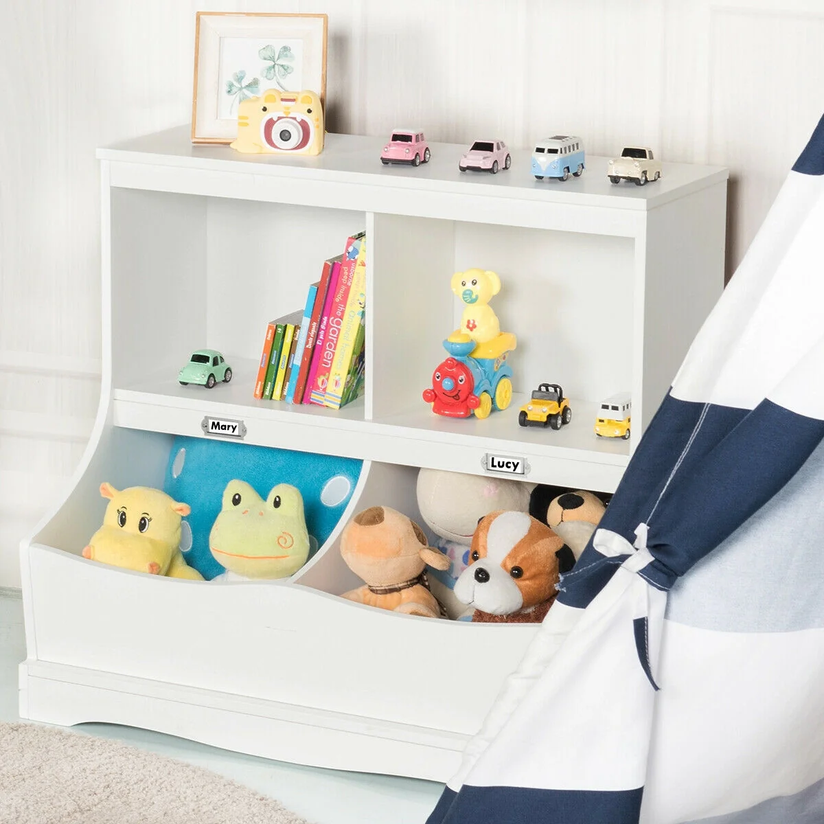 3-Tier Kids Bookcase Storage Organizer, White - Image 3