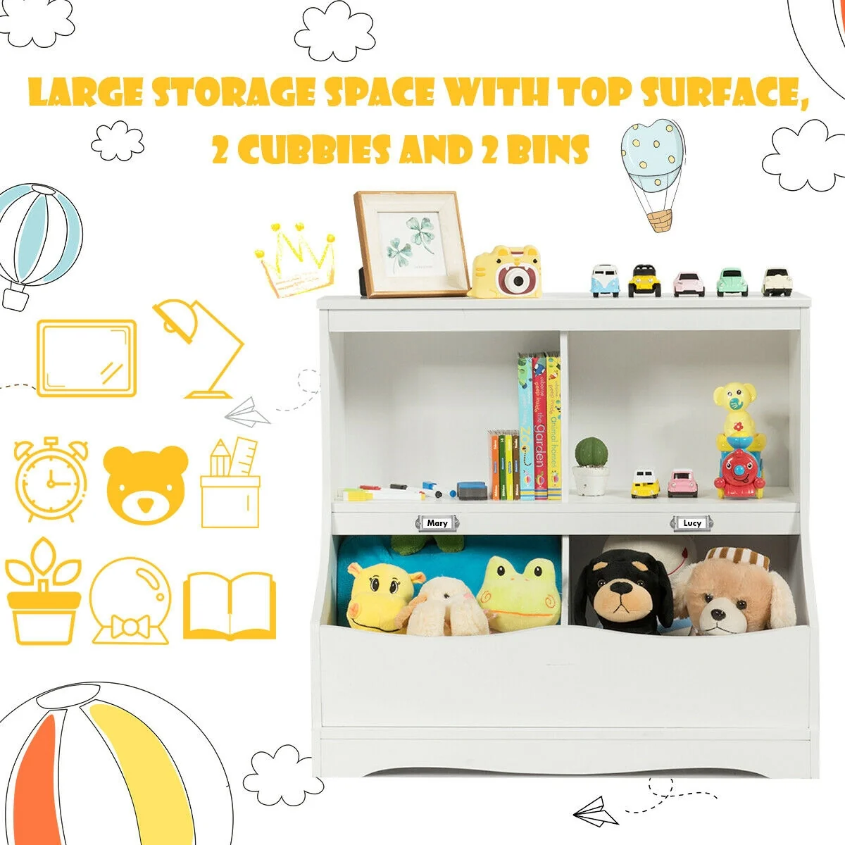 3-Tier Kids Bookcase Storage Organizer, White - Image 6