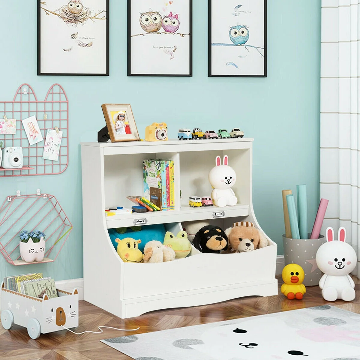 3-Tier Kids Bookcase Storage Organizer, White - Image 7