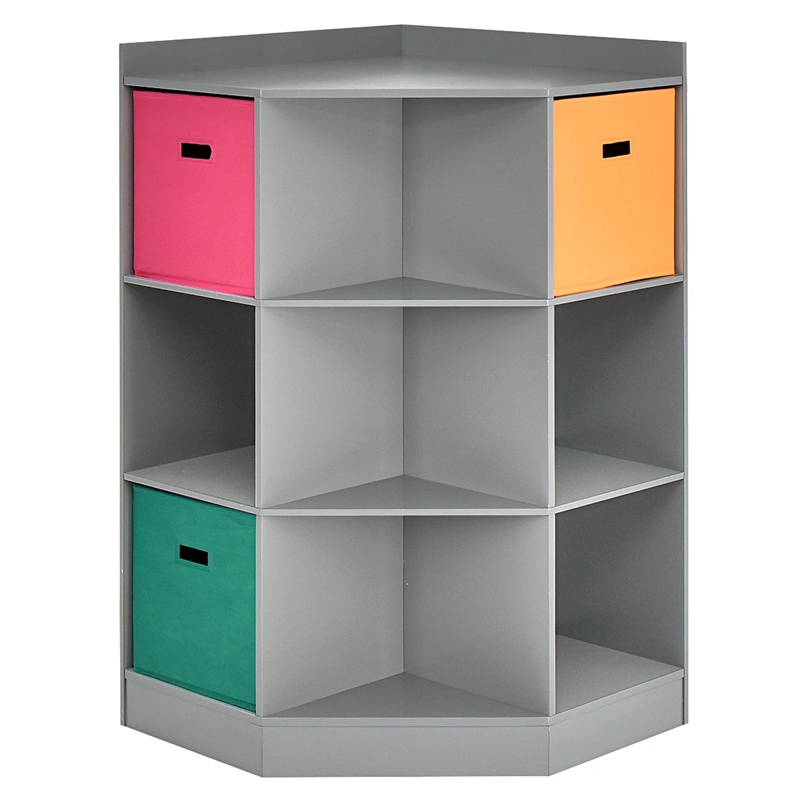3-Tier Kids Storage Shelf, Corner Cabinet With 3 Baskets, Gray