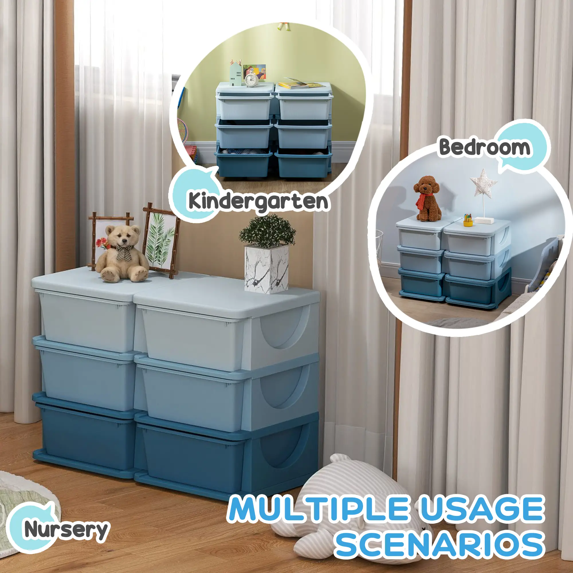 3 Tier Kids Toy Organizer, 6 Plastic Drawers, Blue - Image 5