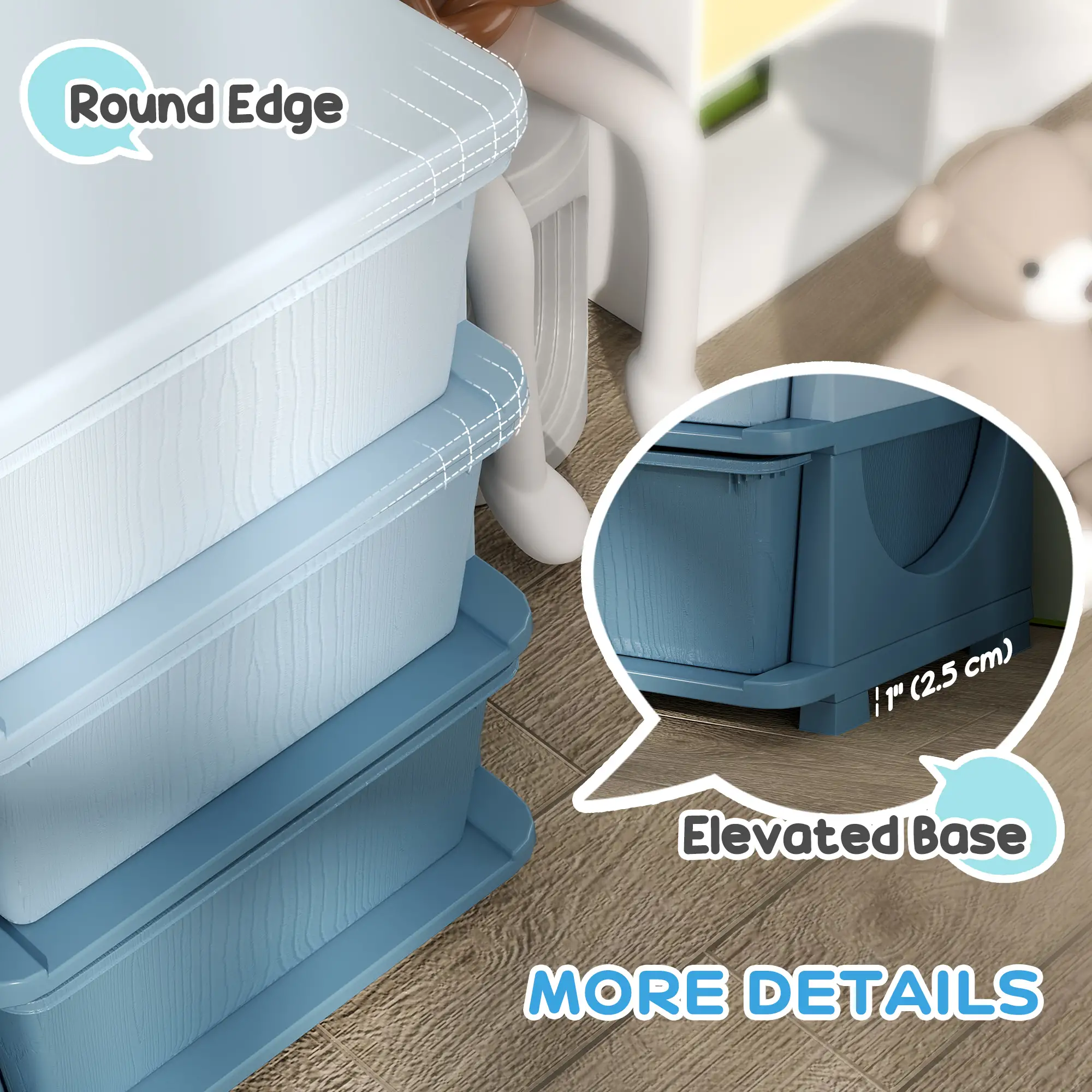 3 Tier Kids Toy Organizer, 6 Plastic Drawers, Blue - Image 7