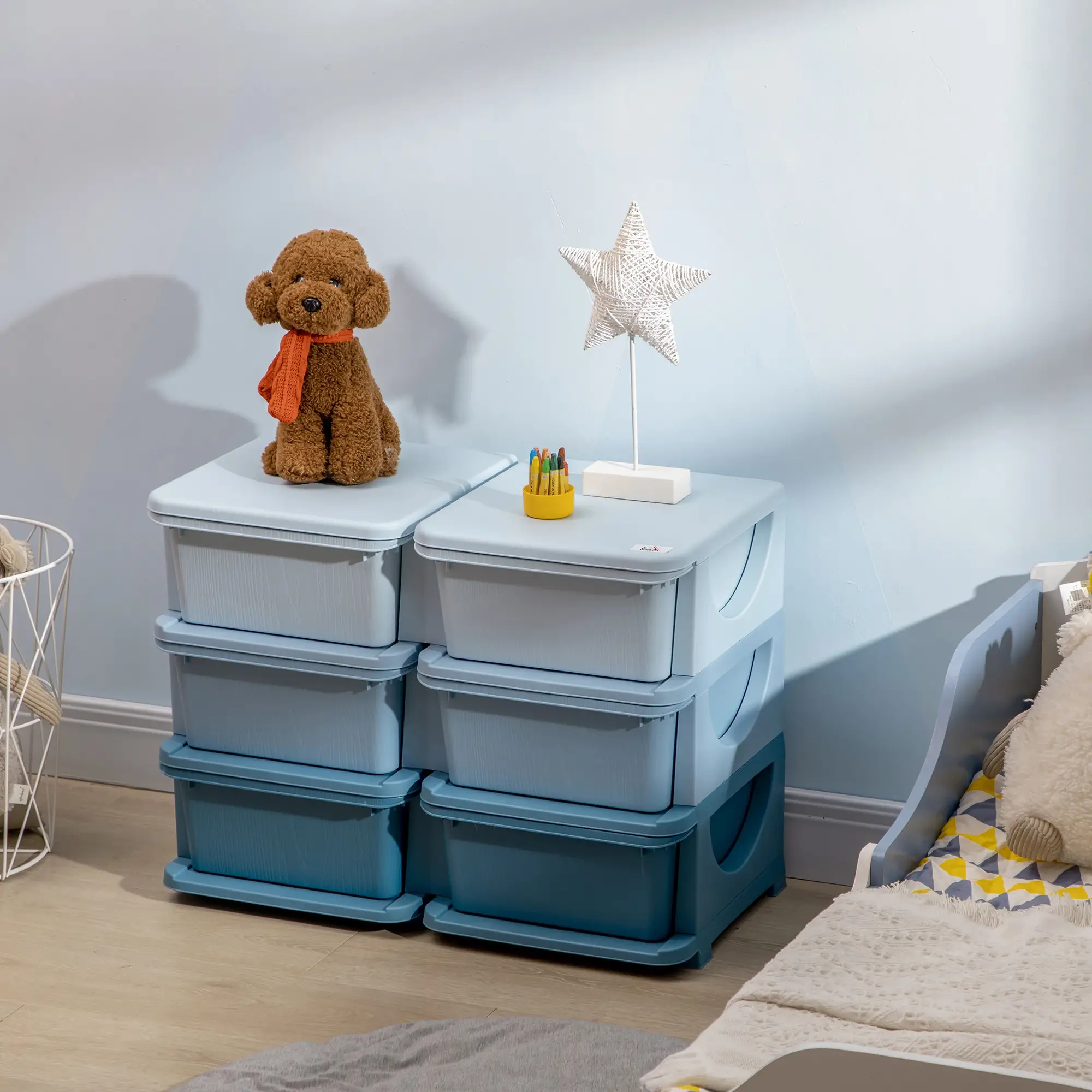 3 Tier Kids Toy Organizer, 6 Plastic Drawers, Blue - Image 8