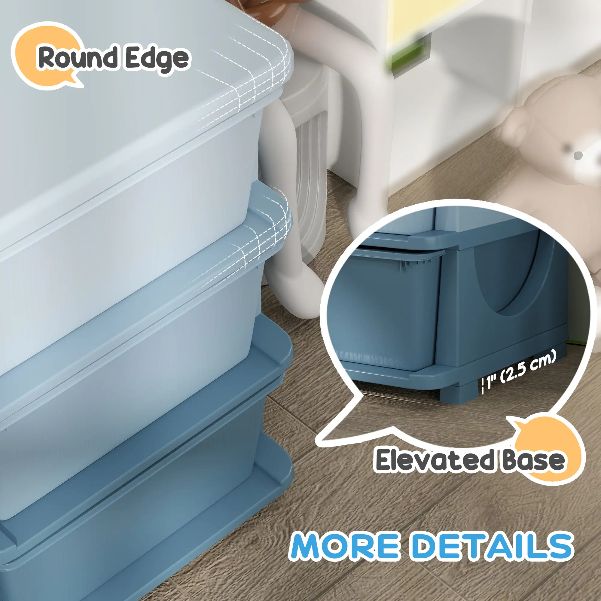 3 Tier Kids Toy Organizer, 9 Plastic Drawers, Blue - Image 7