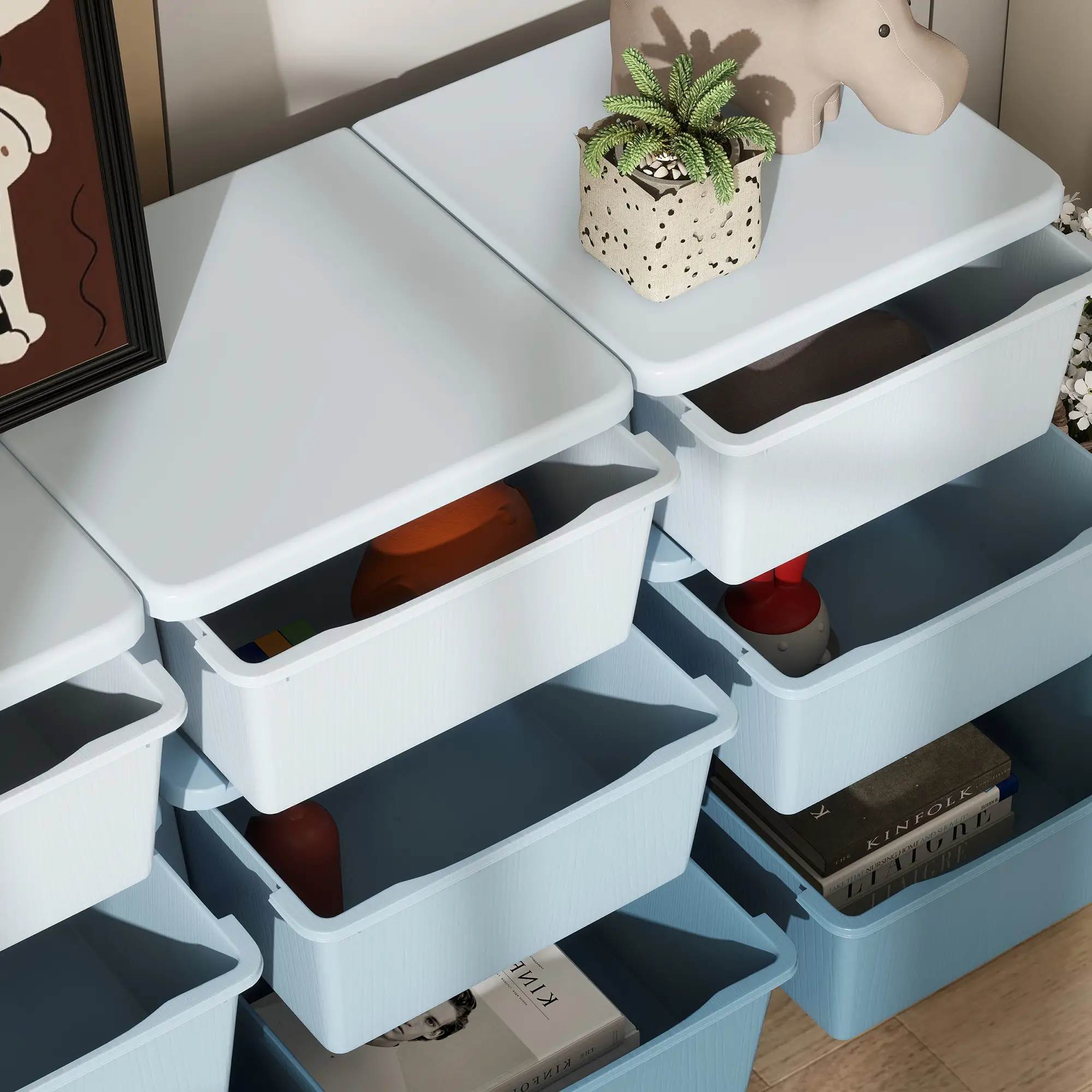 3 Tier Kids Toy Organizer, 9 Plastic Drawers, Blue - Image 9