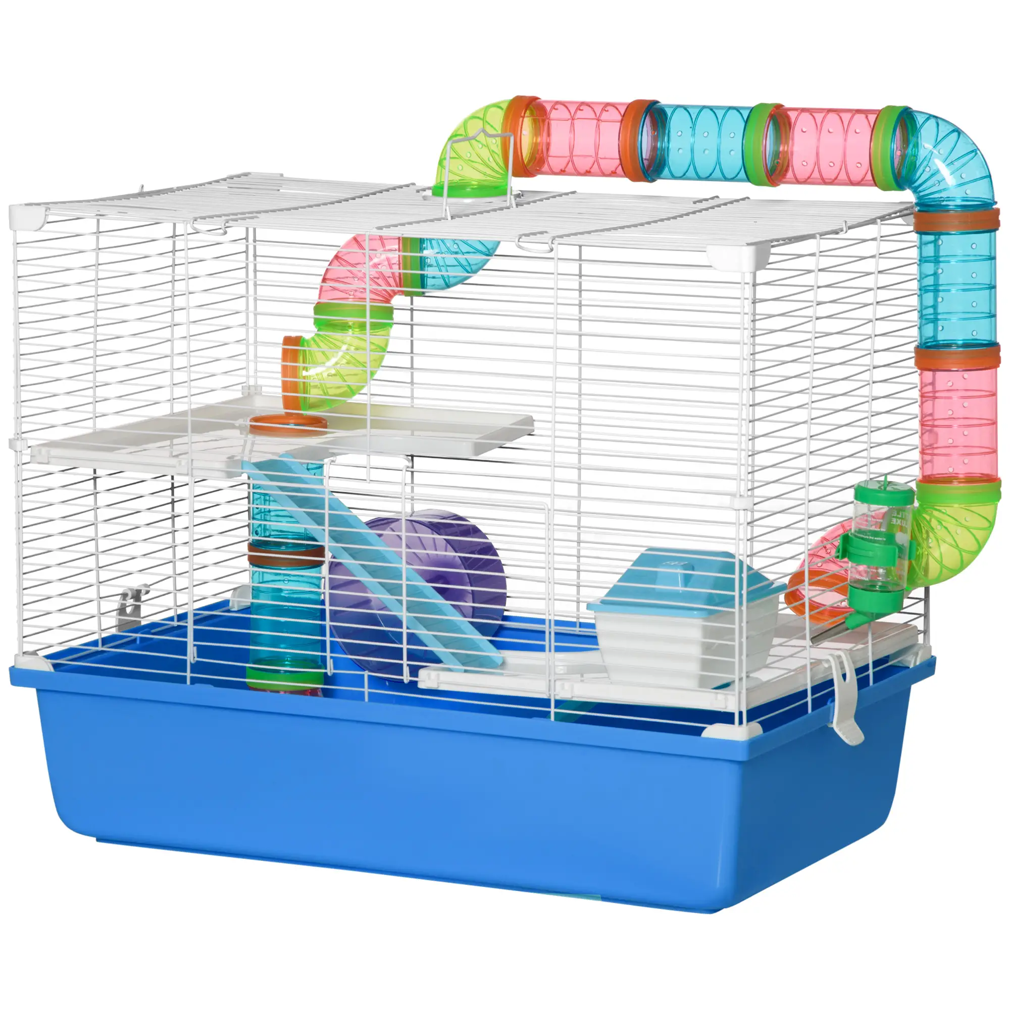 3-Tier Large Steel Small Animal Cage, Exercise Wheel, Water Bottle, Food Dish, Blue