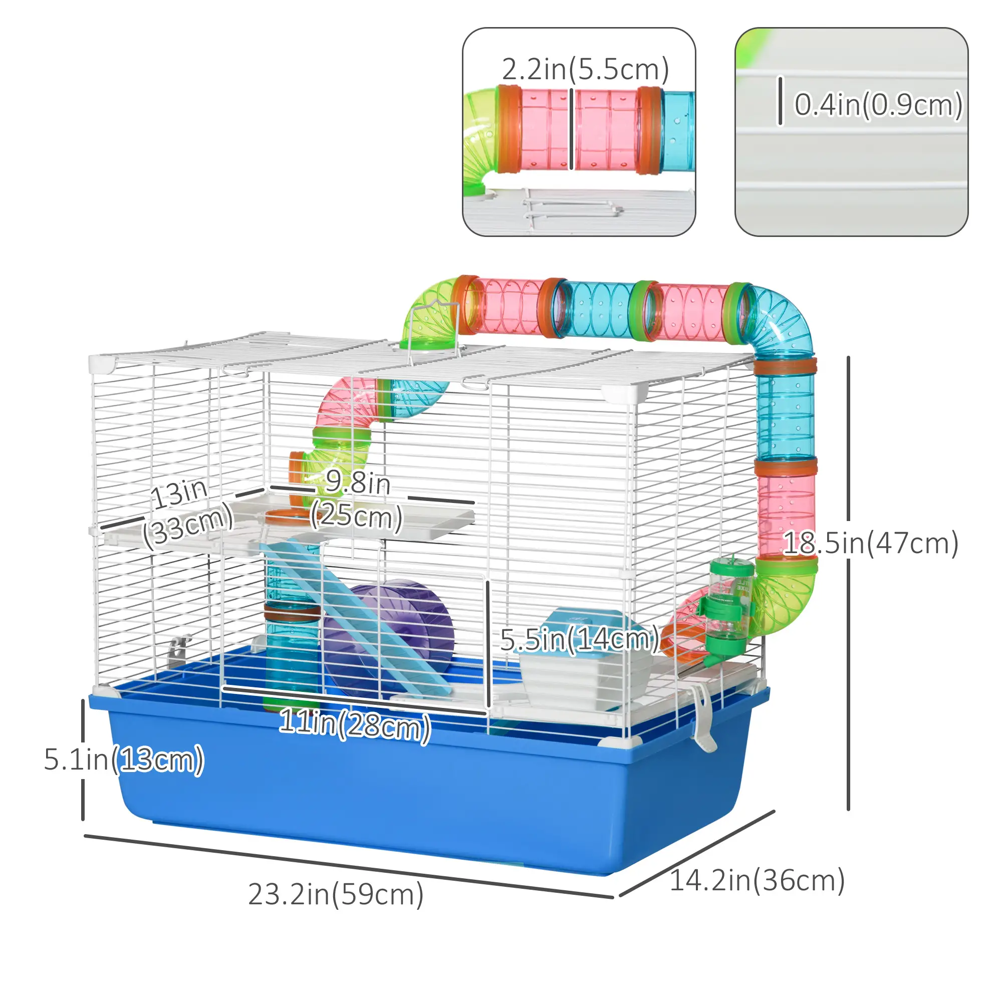 3-Tier Large Steel Small Animal Cage, Exercise Wheel, Water Bottle, Food Dish, Blue - Image 3