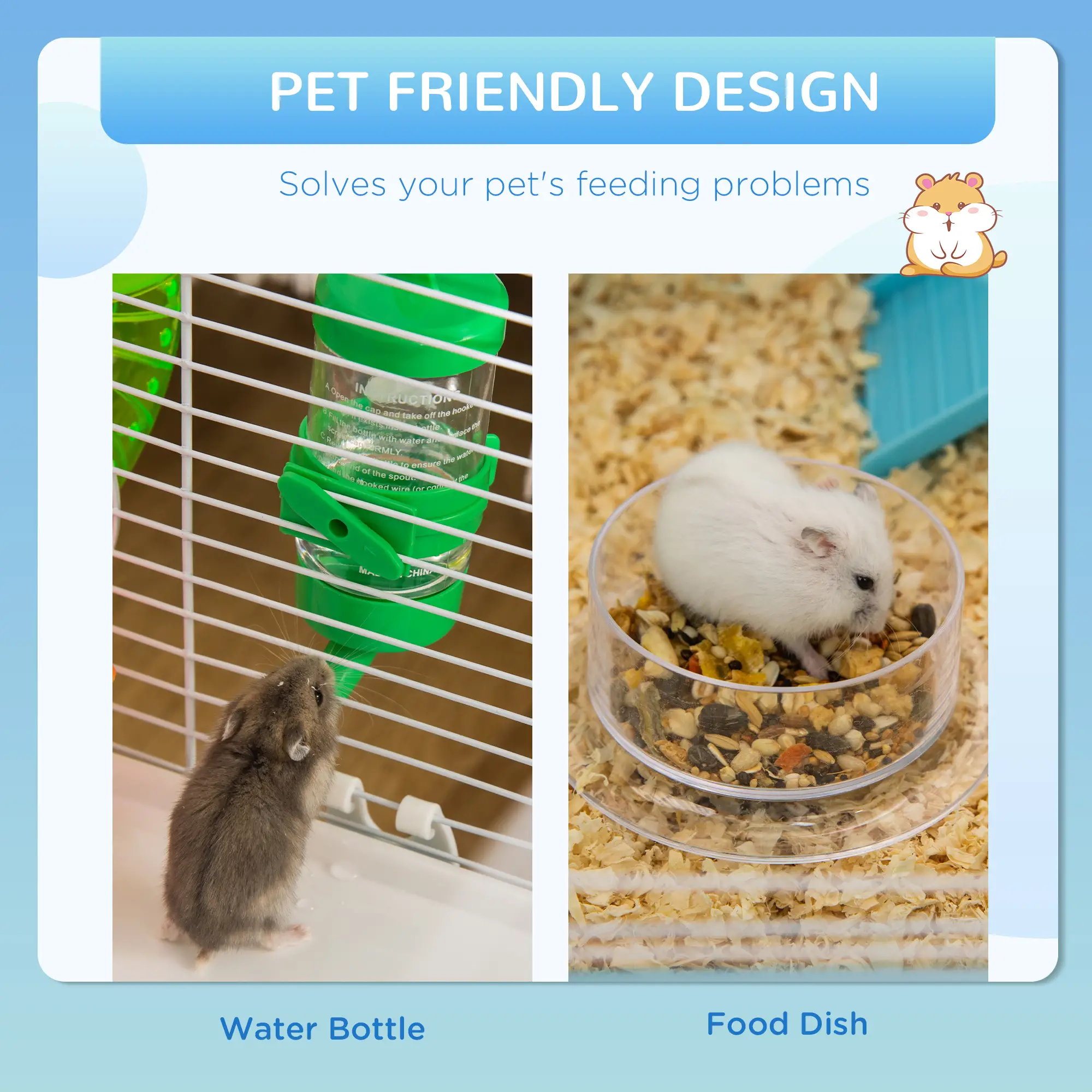 3-Tier Large Steel Small Animal Cage, Exercise Wheel, Water Bottle, Food Dish, Blue - Image 5