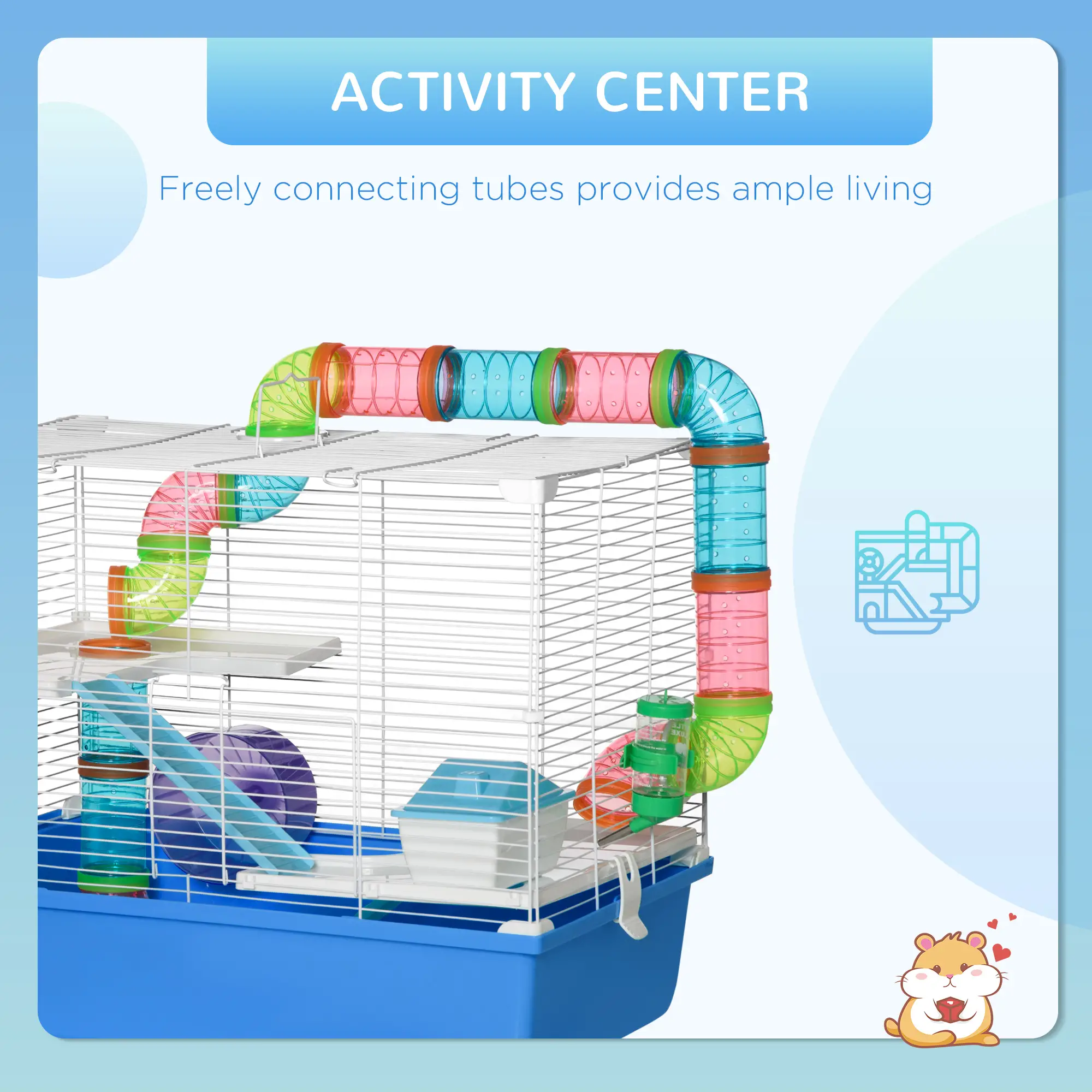 3-Tier Large Steel Small Animal Cage, Exercise Wheel, Water Bottle, Food Dish, Blue - Image 7