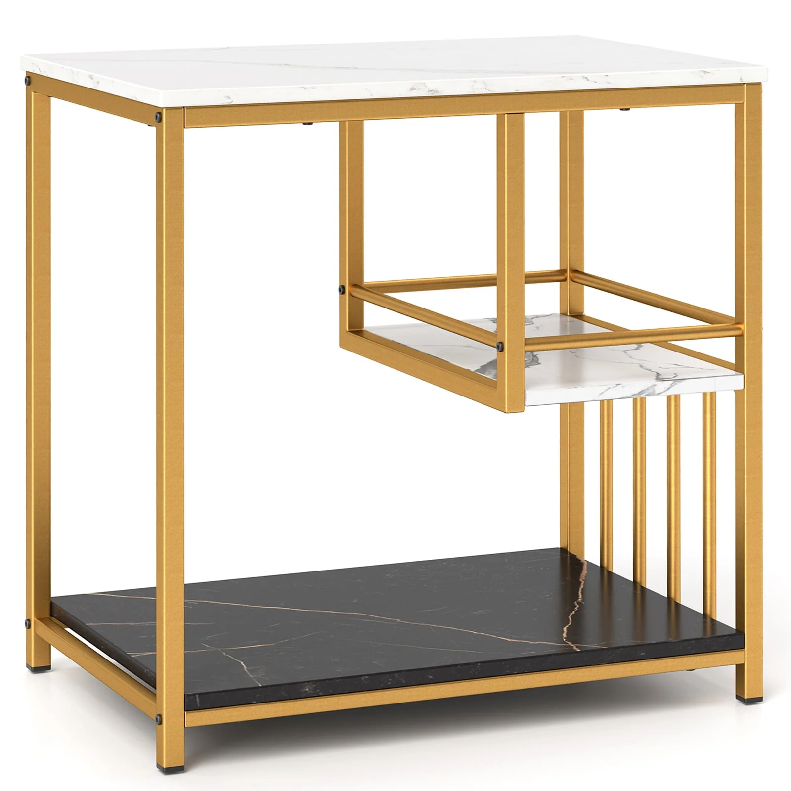3-Tier Marble End Table, Storage Shelf, Golden - Image 4