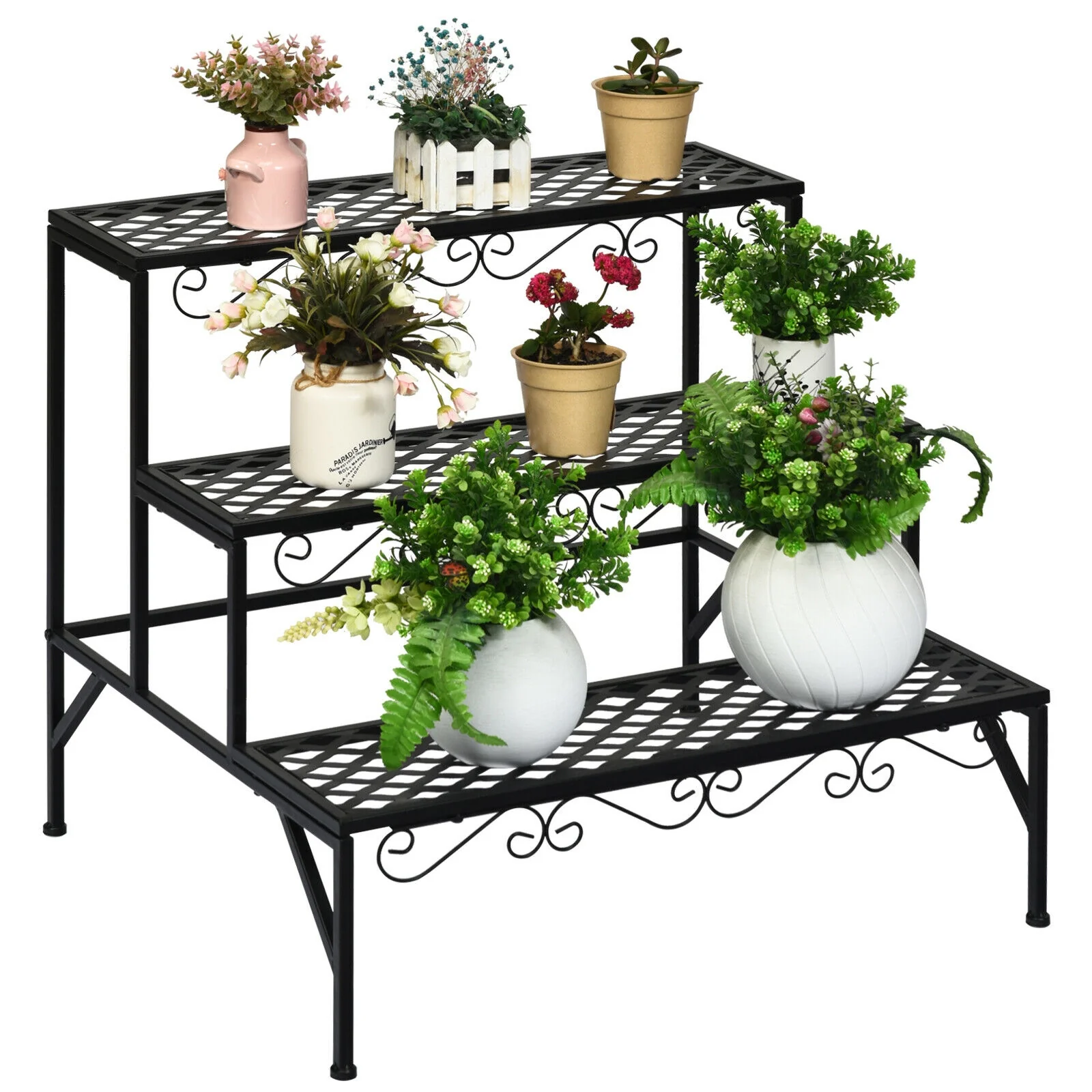 3-Tier Metal Plant Stand, Black - Image 4