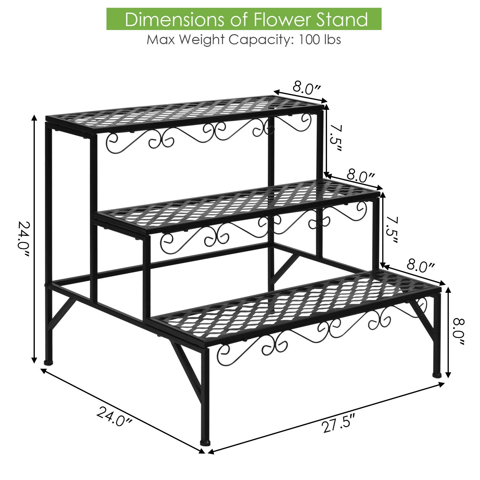 3-Tier Metal Plant Stand, Black - Image 6