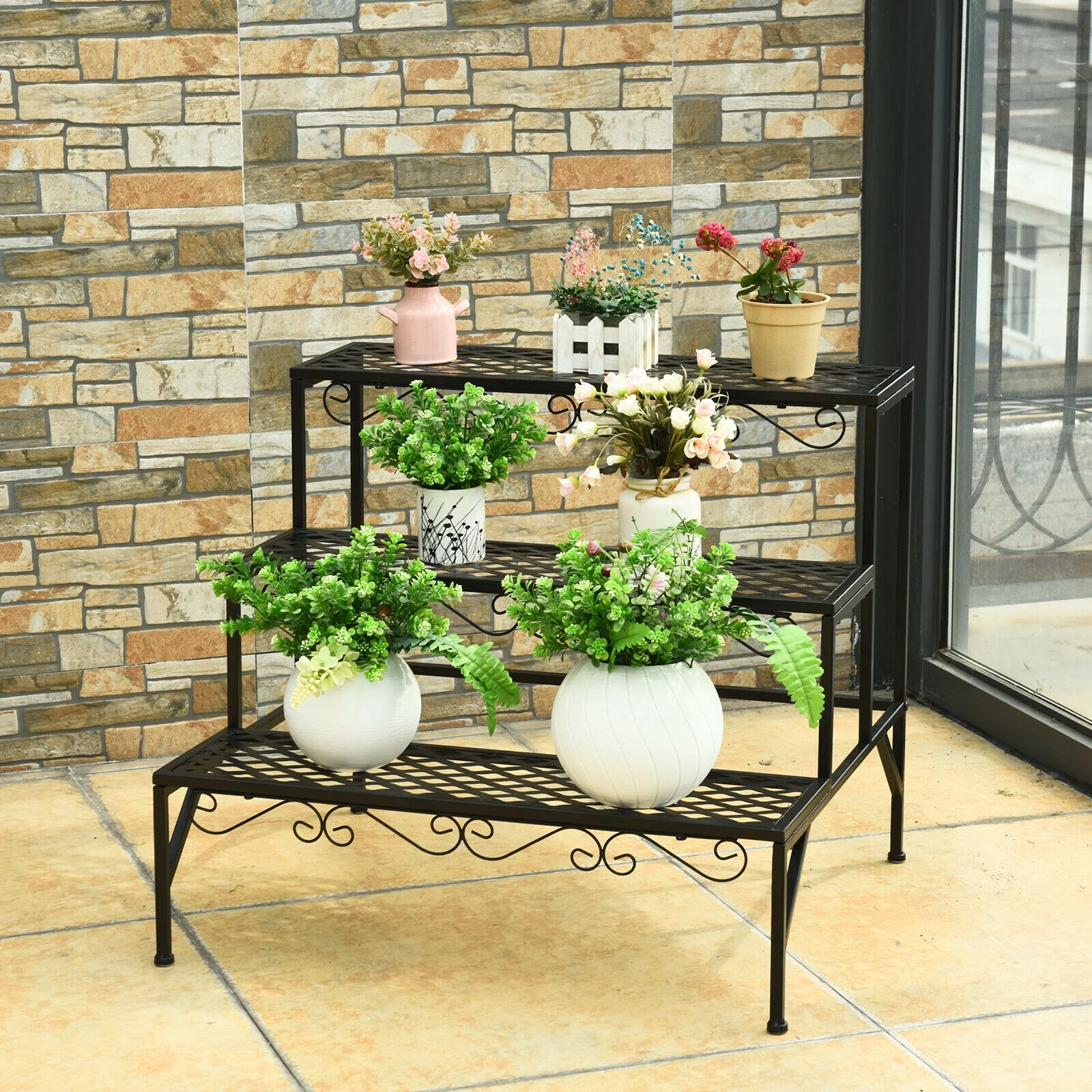 3-Tier Metal Plant Stand, Black - Image 7