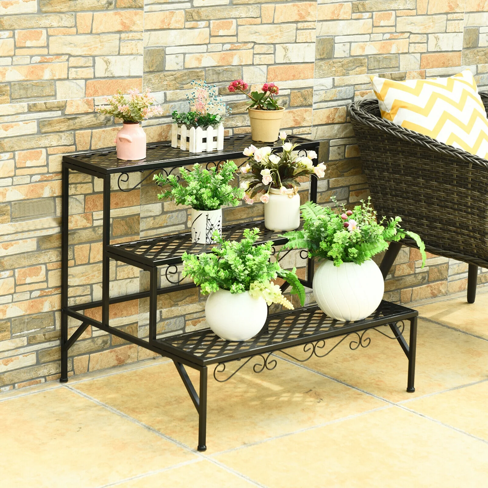 3-Tier Metal Plant Stand, Black - Image 8
