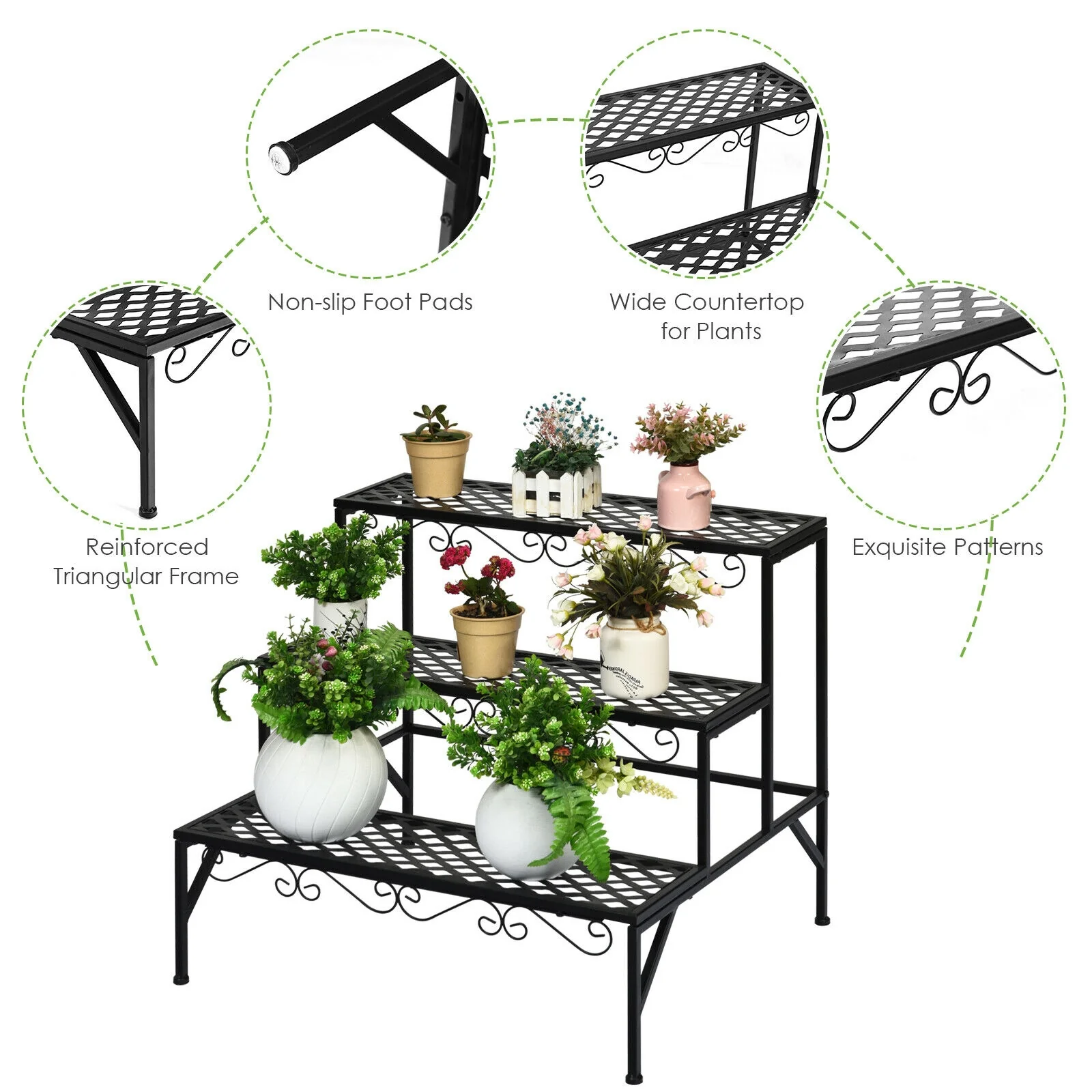 3-Tier Metal Plant Stand, Black - Image 9