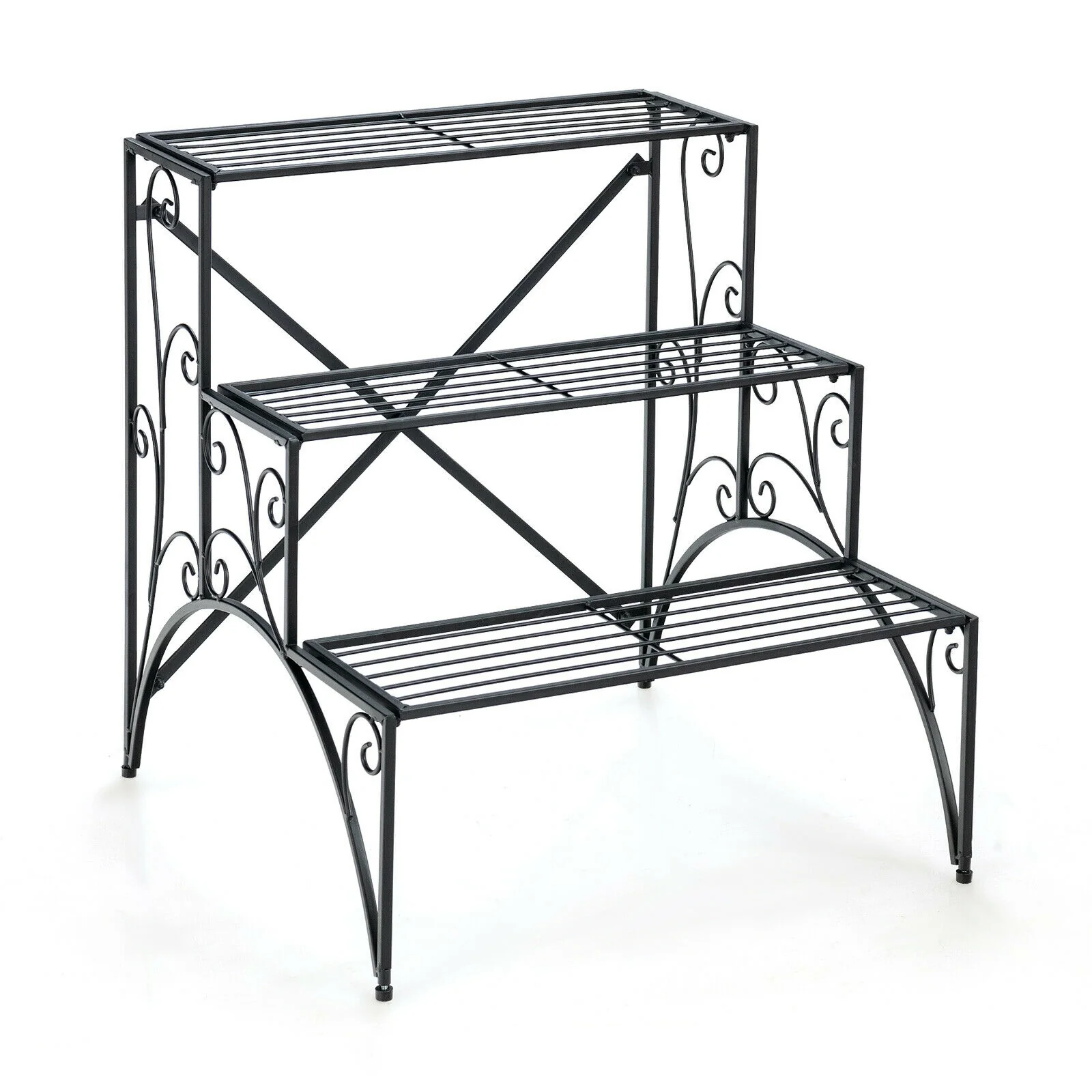 3-Tier Metal Plant Stand, Widened Grid Shelf, Black - Image 9