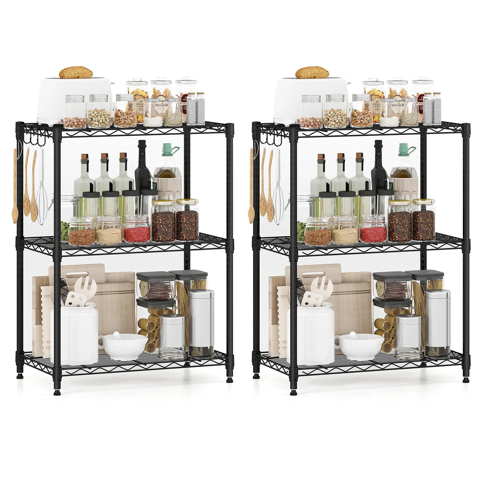 3-Tier Metal Shelving Unit, Set of 2, Black